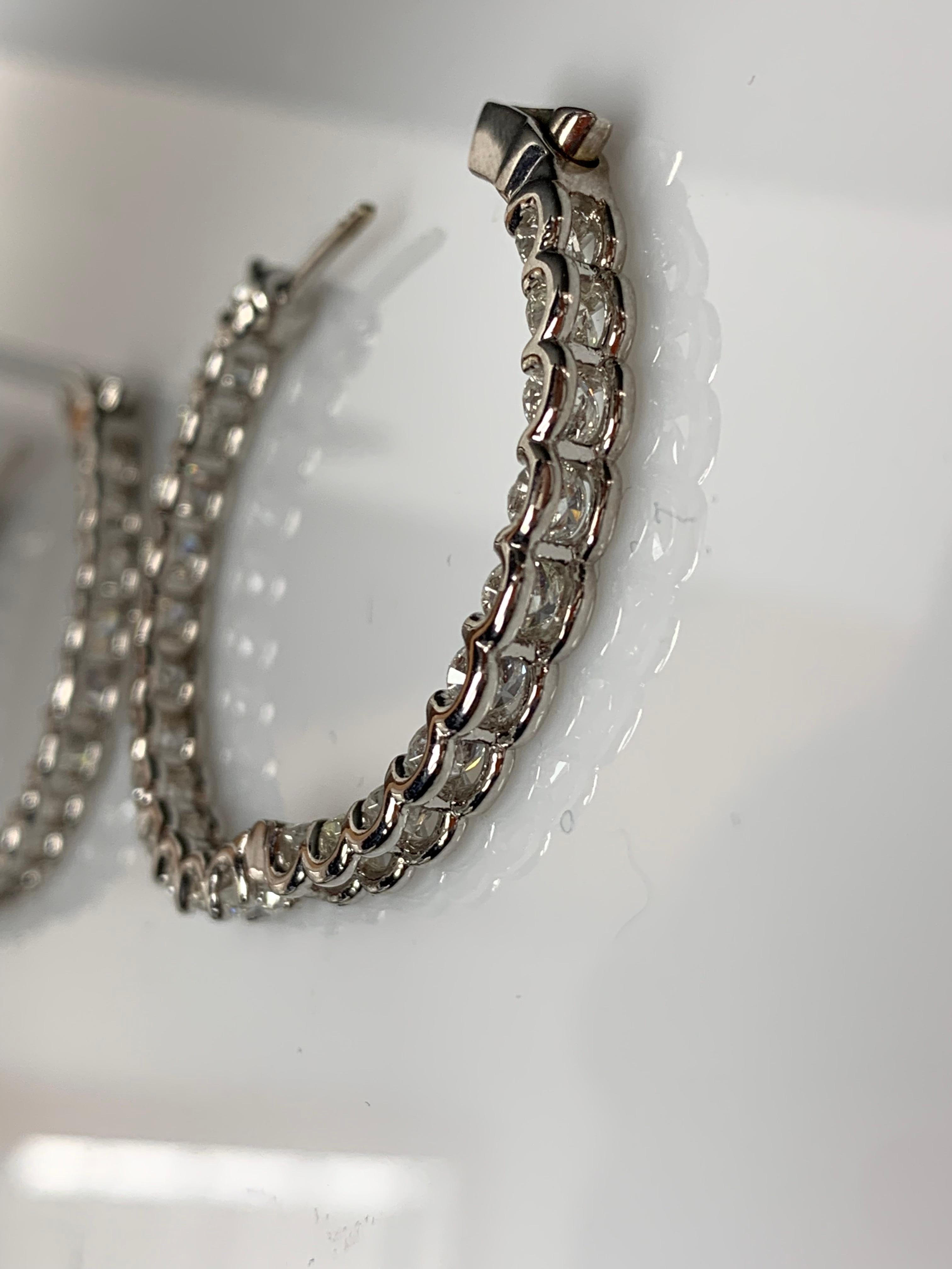 9.08 Carat Round Cut Diamond Hoop Earrings in 14K White  Gold For Sale 6