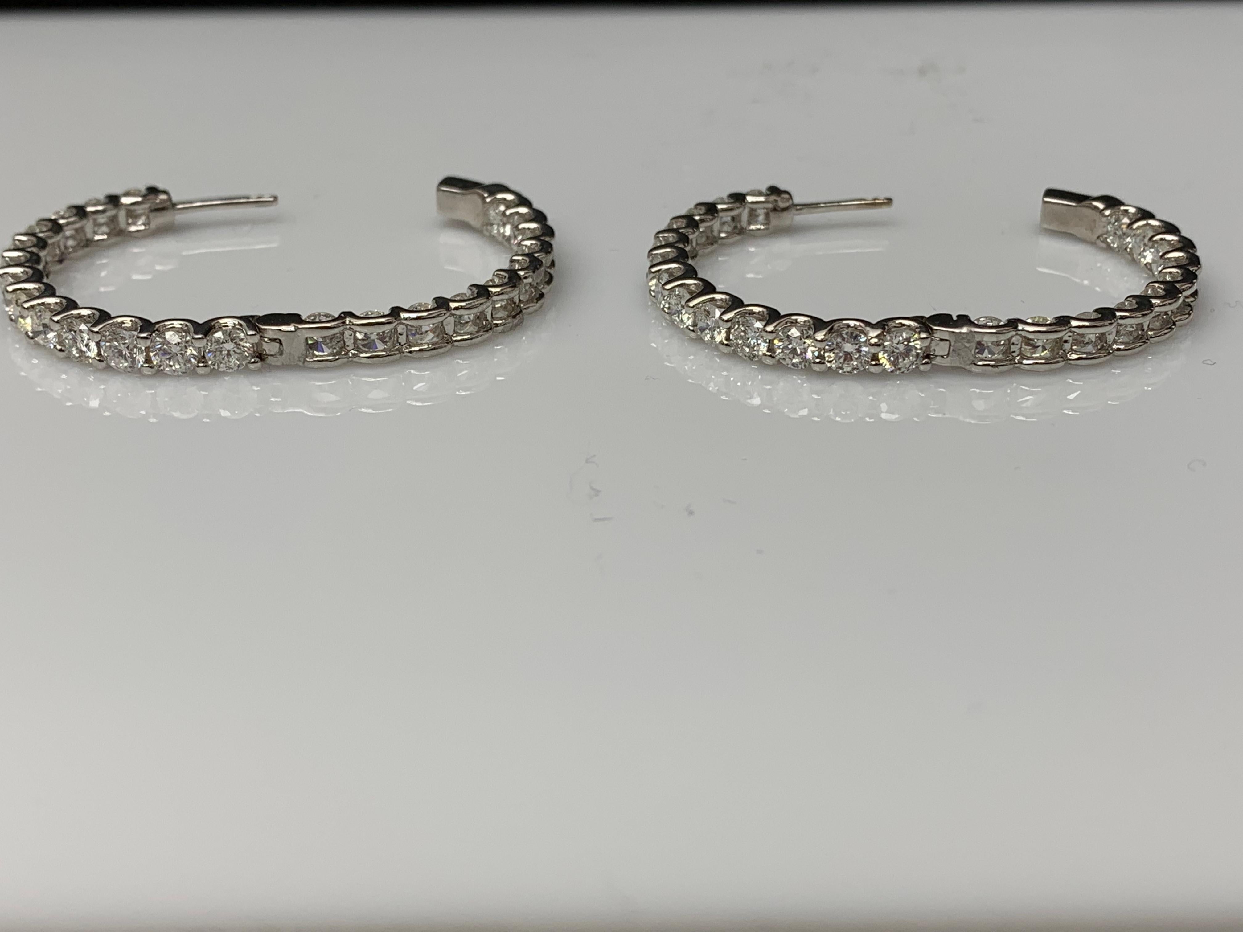 9.08 Carat Round Cut Diamond Hoop Earrings in 14K White  Gold For Sale 7