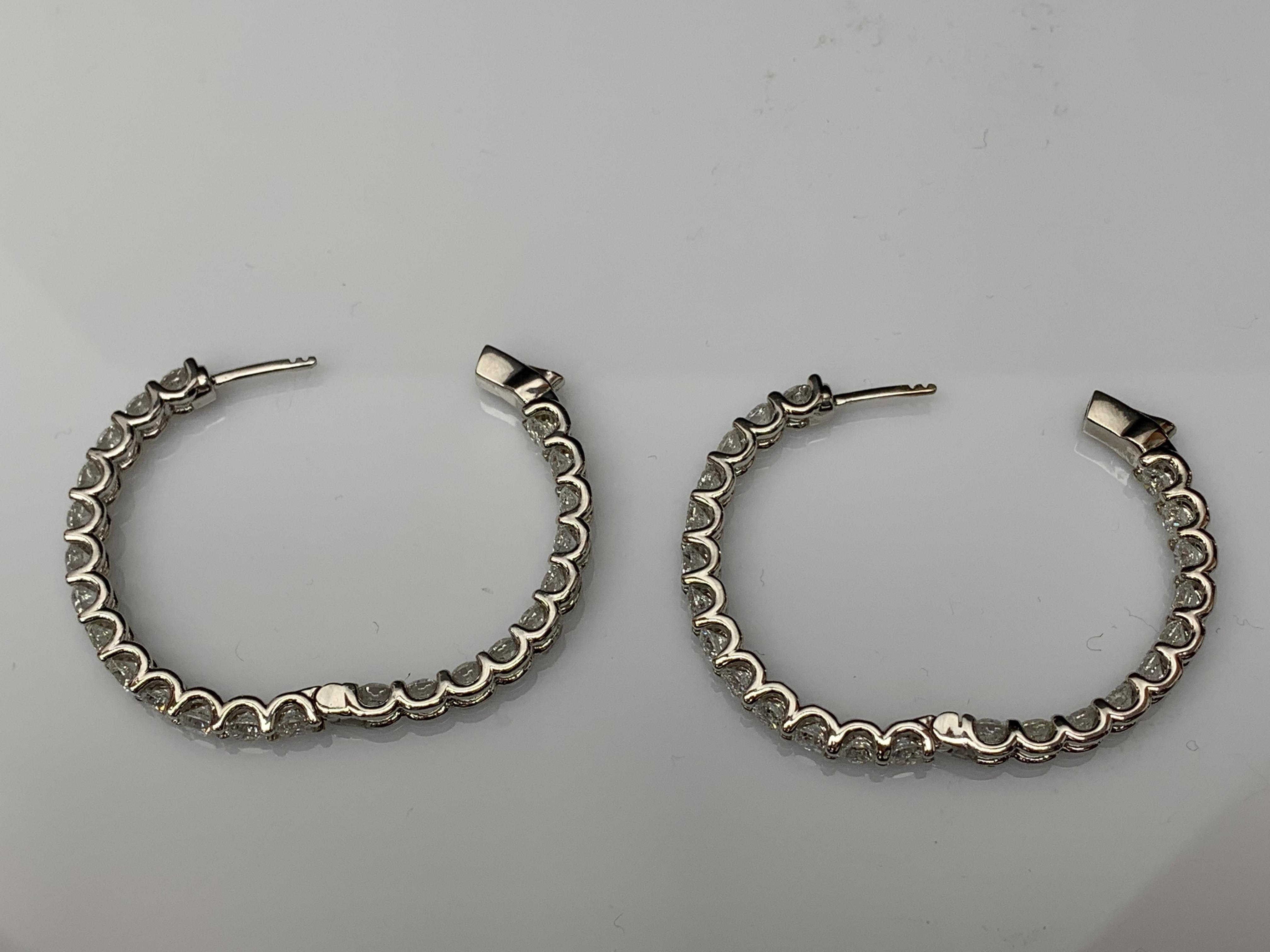 9.08 Carat Round Cut Diamond Hoop Earrings in 14K White  Gold For Sale 8