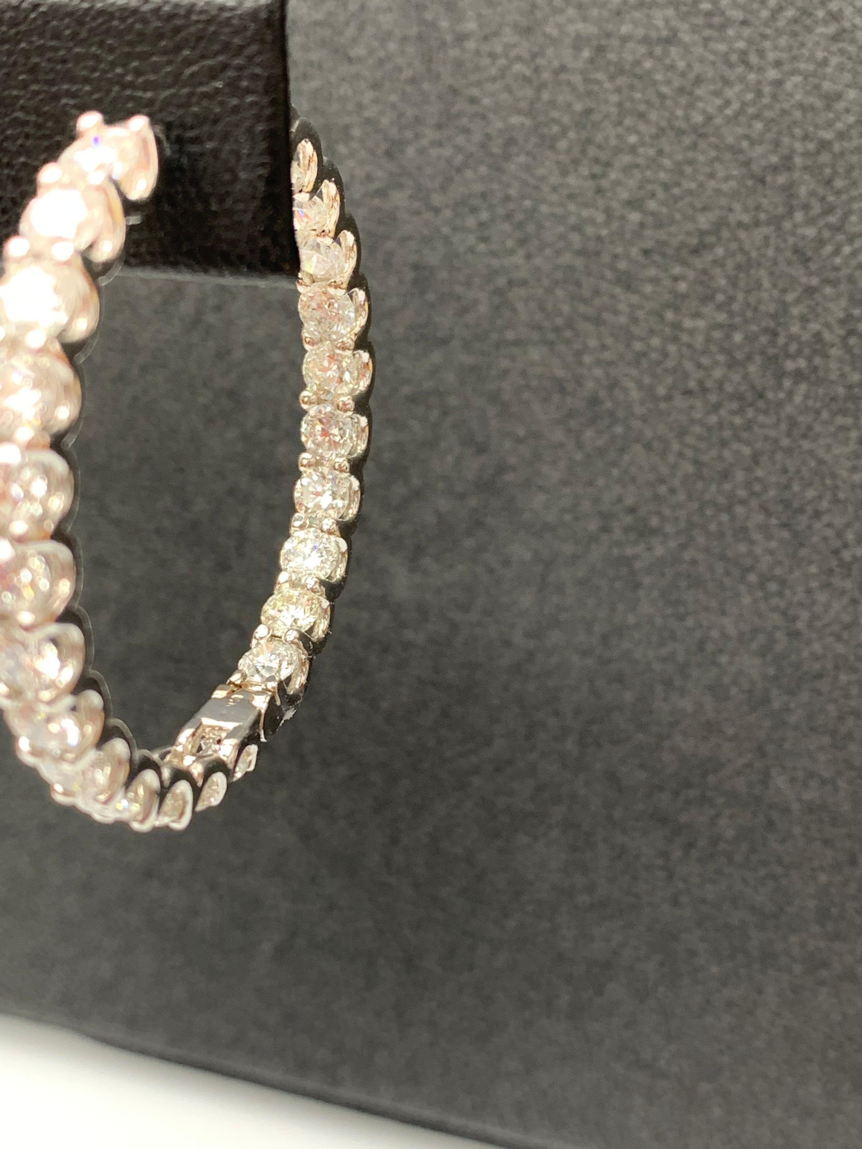 9.08 Carat Round Cut Diamond Hoop Earrings in 14K White  Gold For Sale 9