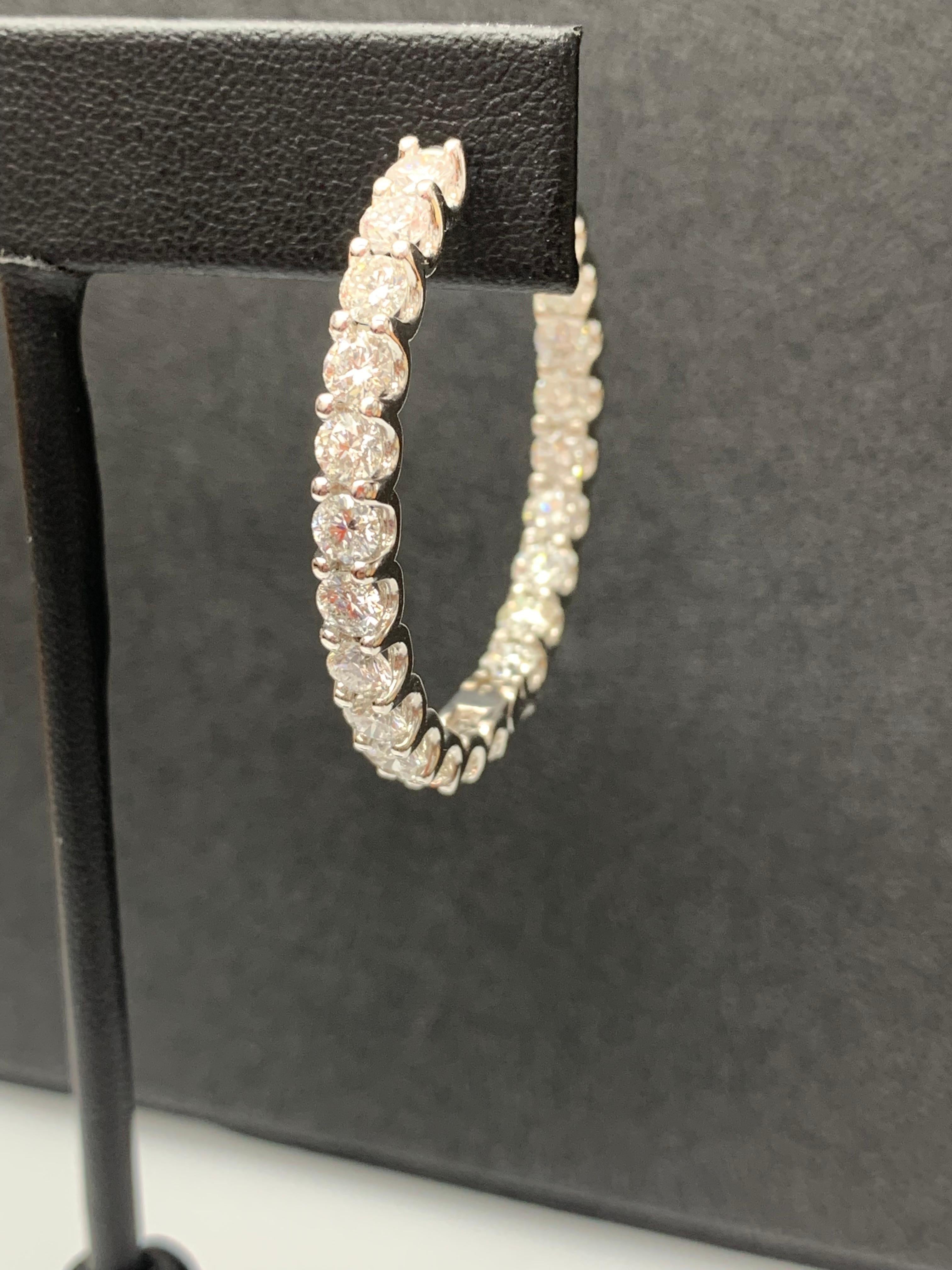 9.08 Carat Round Cut Diamond Hoop Earrings in 14K White  Gold For Sale 10