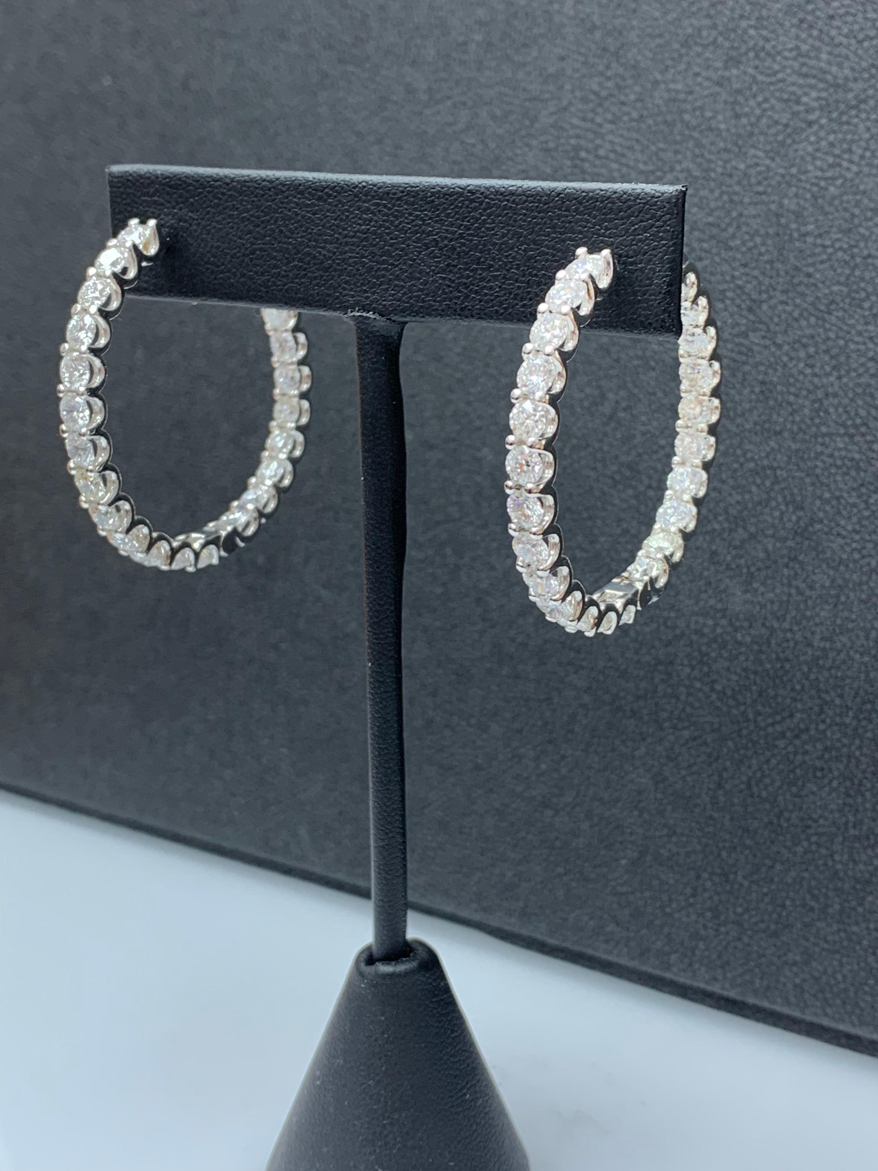 9.08 Carat Round Cut Diamond Hoop Earrings in 14K White  Gold For Sale 11