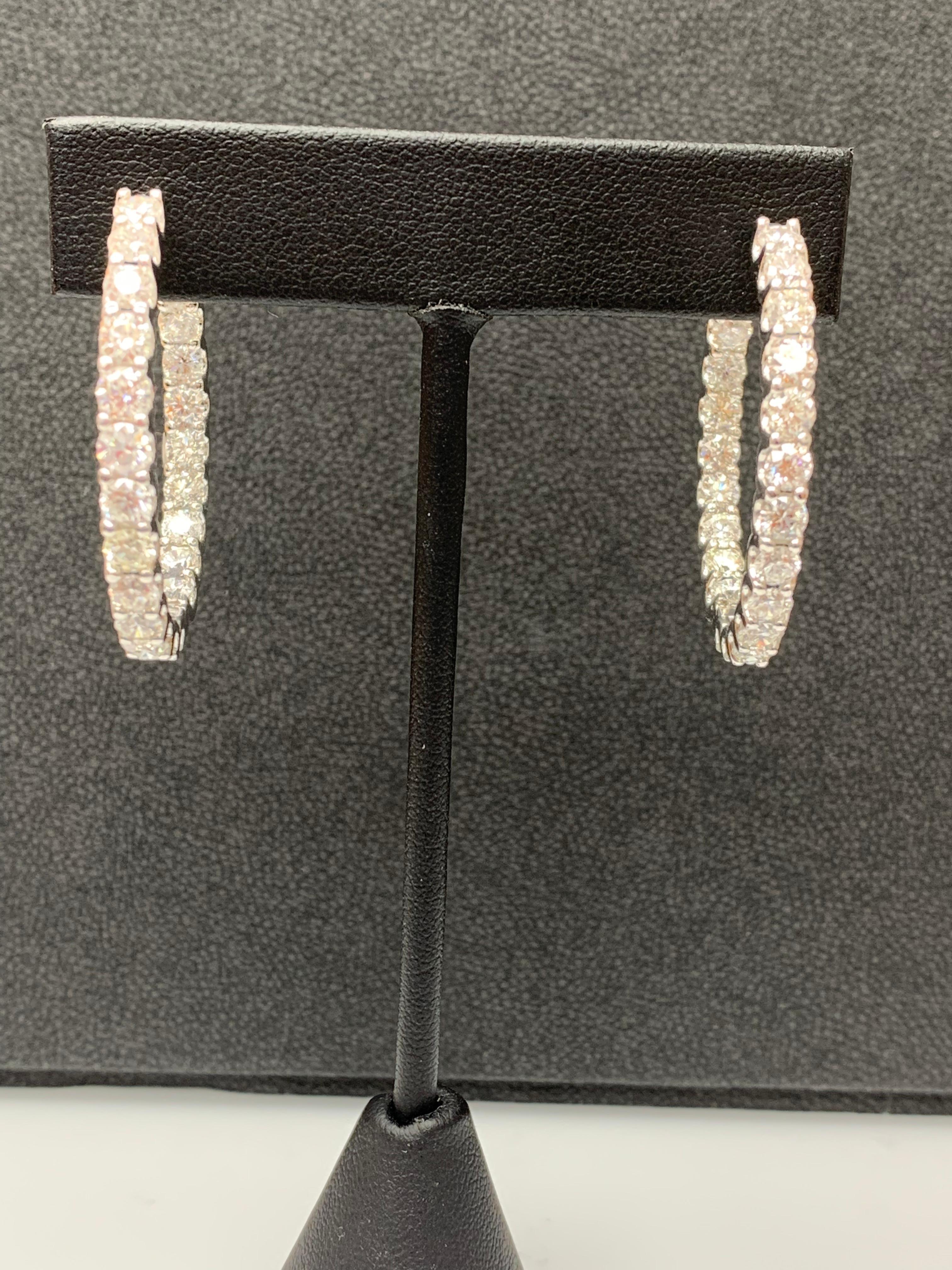 9.08 Carat Round Cut Diamond Hoop Earrings in 14K White  Gold For Sale 12