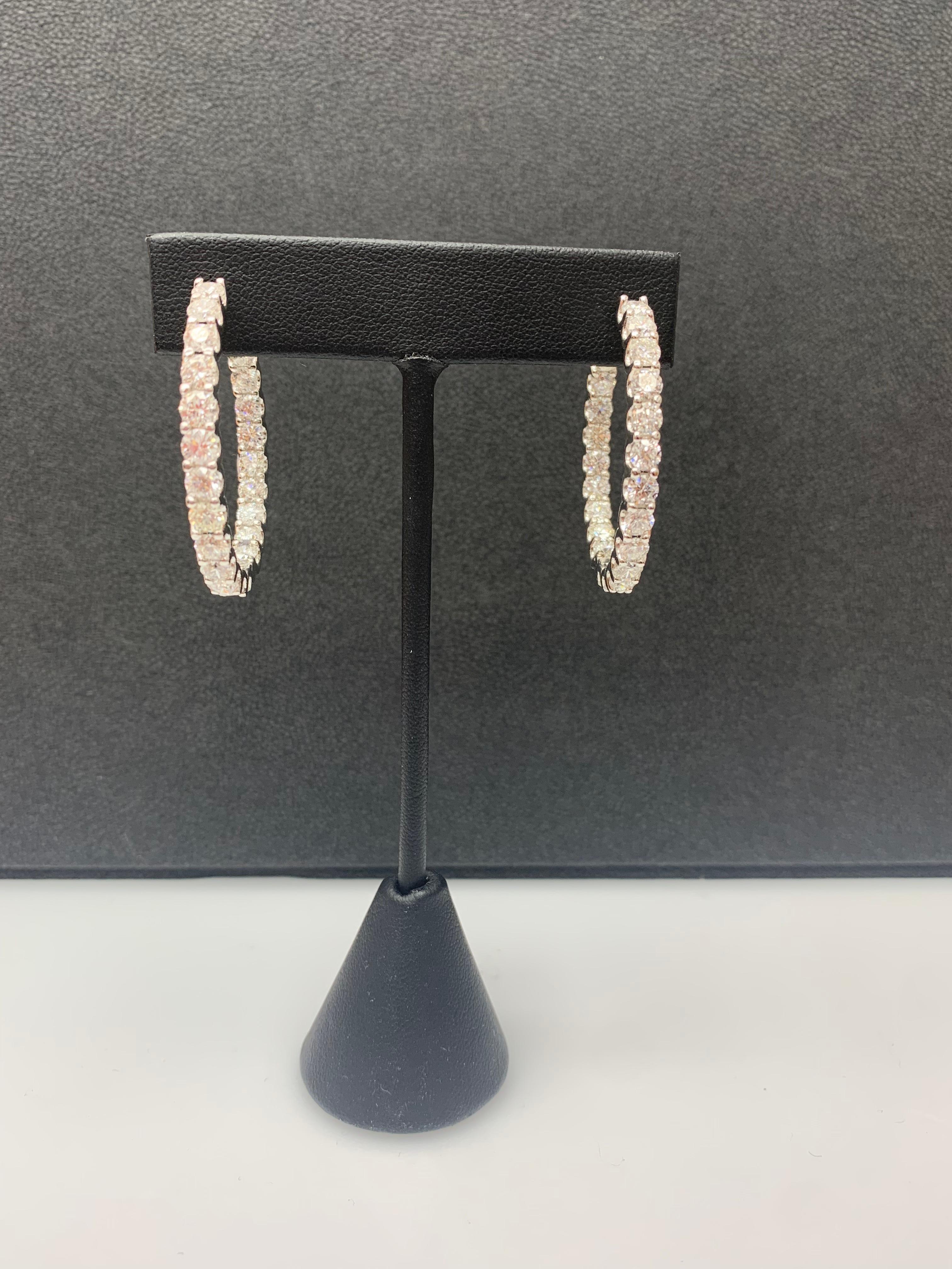 9.08 Carat Round Cut Diamond Hoop Earrings in 14K White  Gold For Sale 13