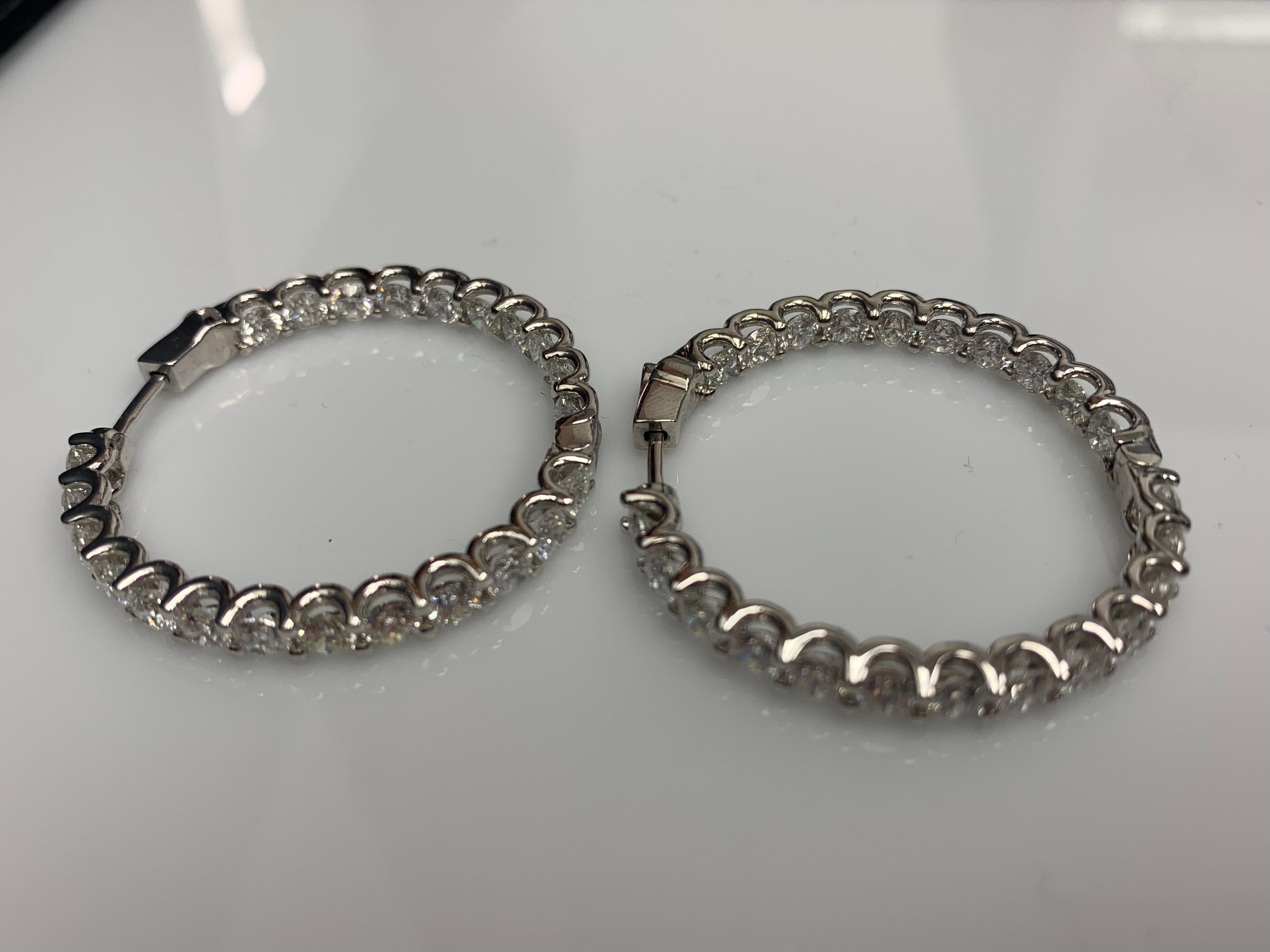 9.08 Carat Round Cut Diamond Hoop Earrings in 14K White  Gold For Sale 14
