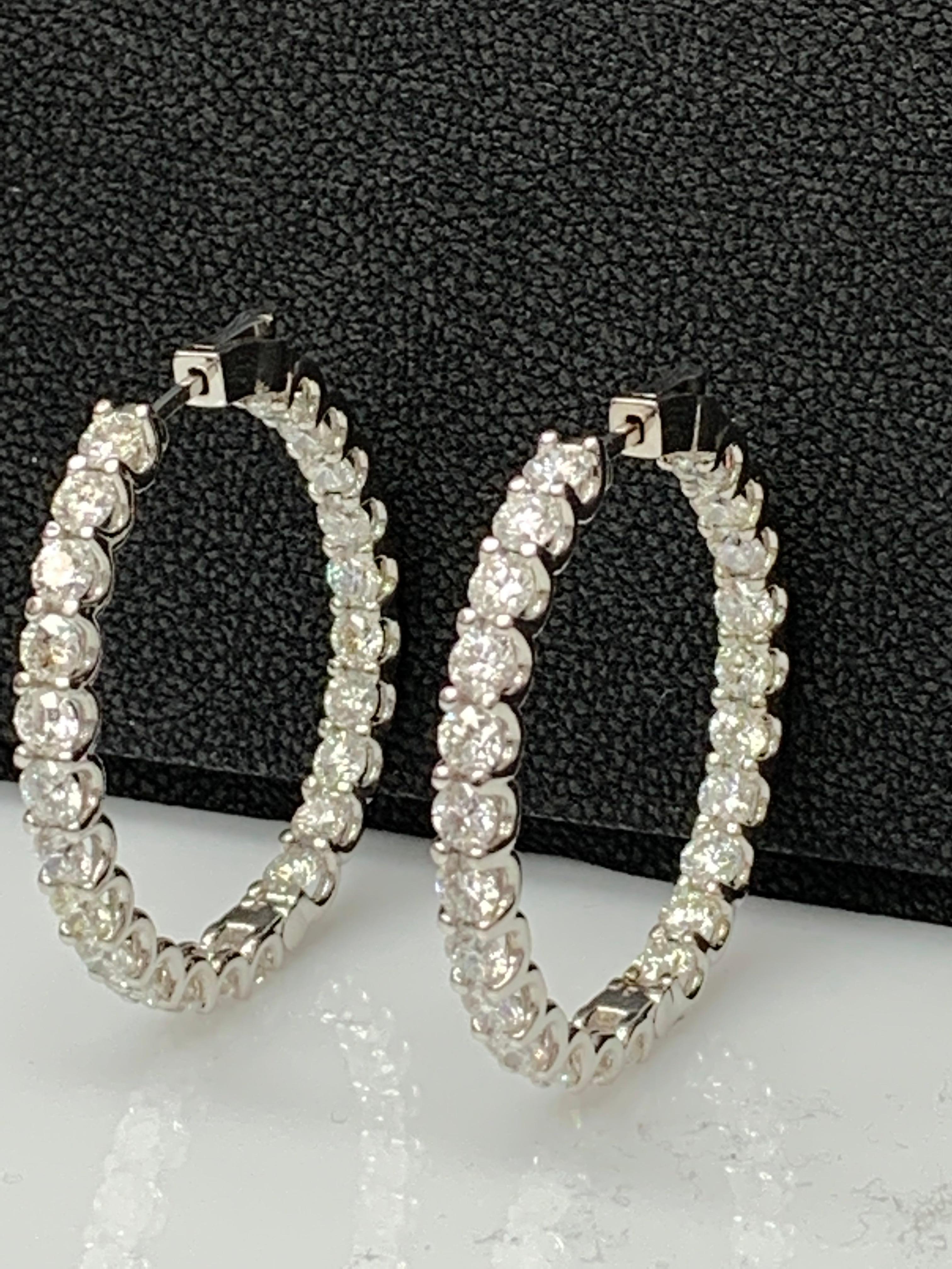Modern 9.08 Carat Round Cut Diamond Hoop Earrings in 14K White  Gold For Sale
