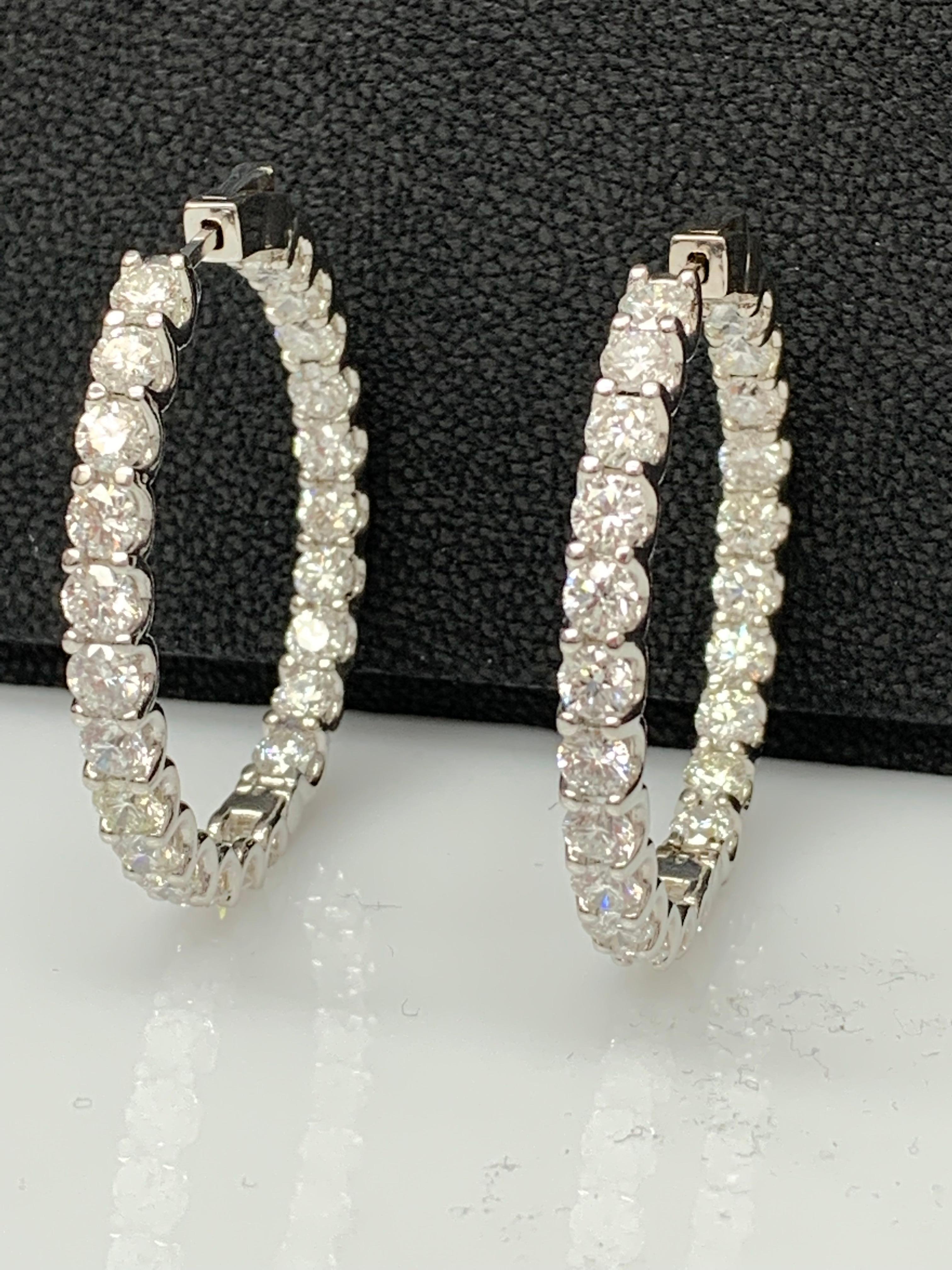 9.08 Carat Round Cut Diamond Hoop Earrings in 14K White  Gold In New Condition For Sale In NEW YORK, NY