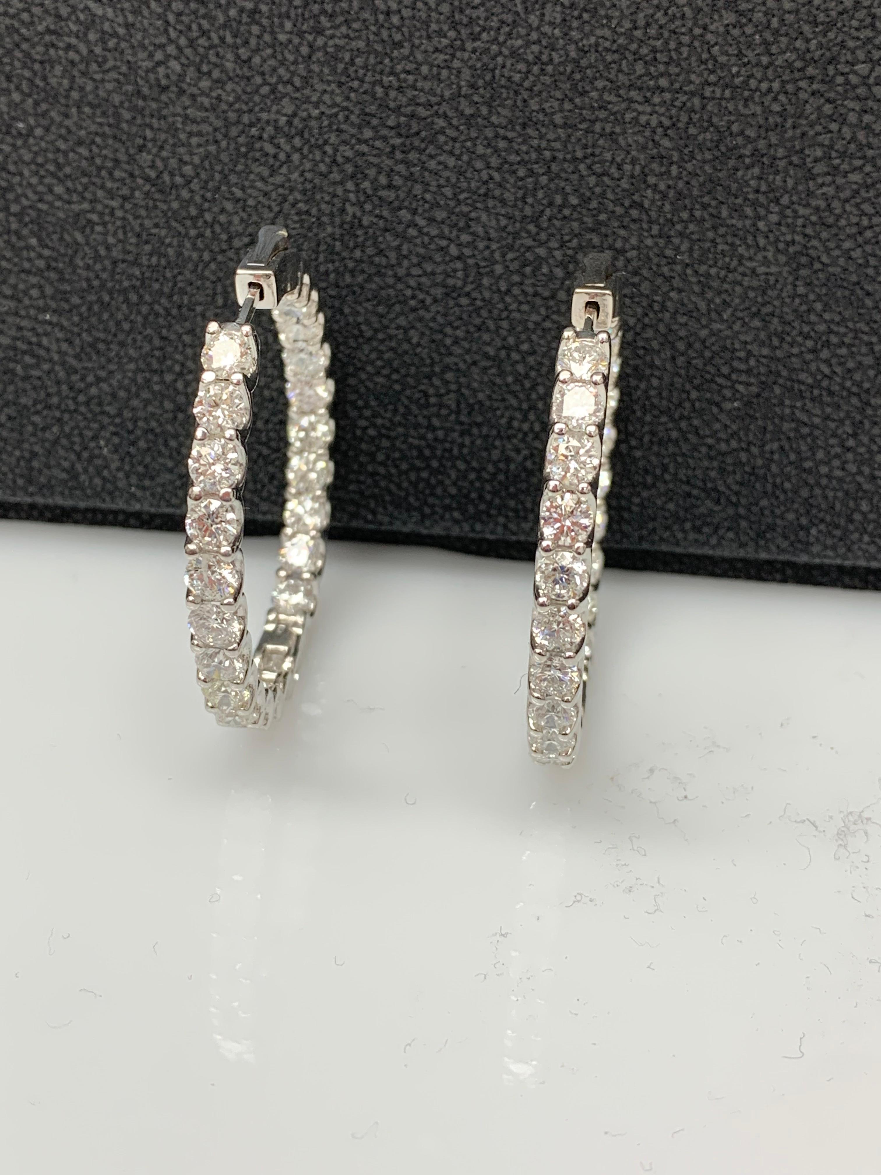 Women's 9.08 Carat Round Cut Diamond Hoop Earrings in 14K White  Gold For Sale