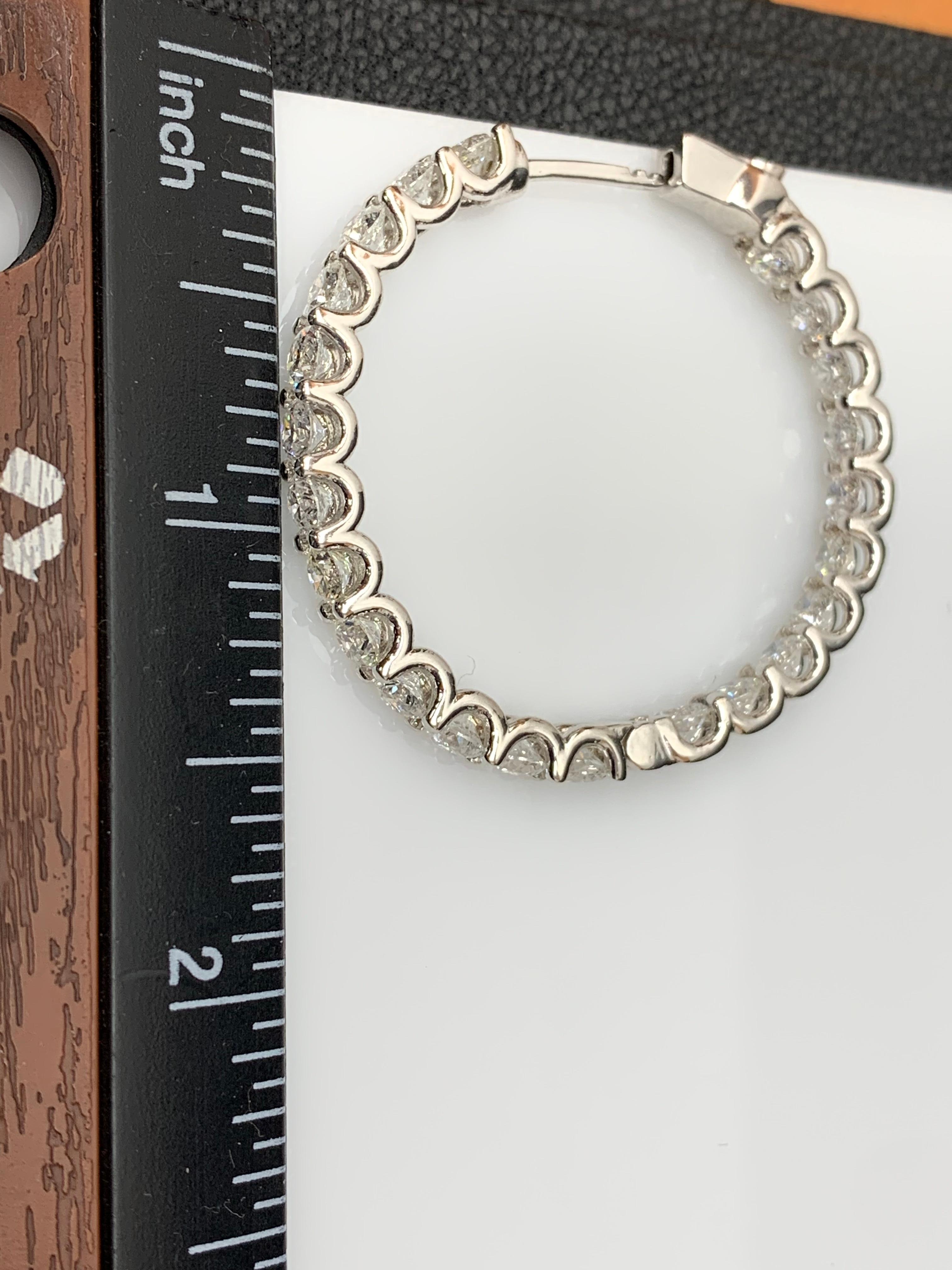 9.08 Carat Round Cut Diamond Hoop Earrings in 14K White  Gold For Sale 2