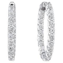 9.08 Carat Round Cut Diamond Hoop Earrings in 14K White  Gold