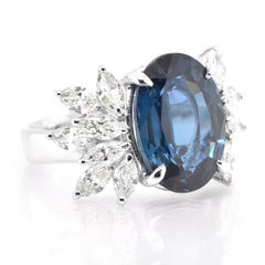 9.08 Carat Unheated/Untreated Sapphire and Diamond Cocktail Ring Set in Platinum