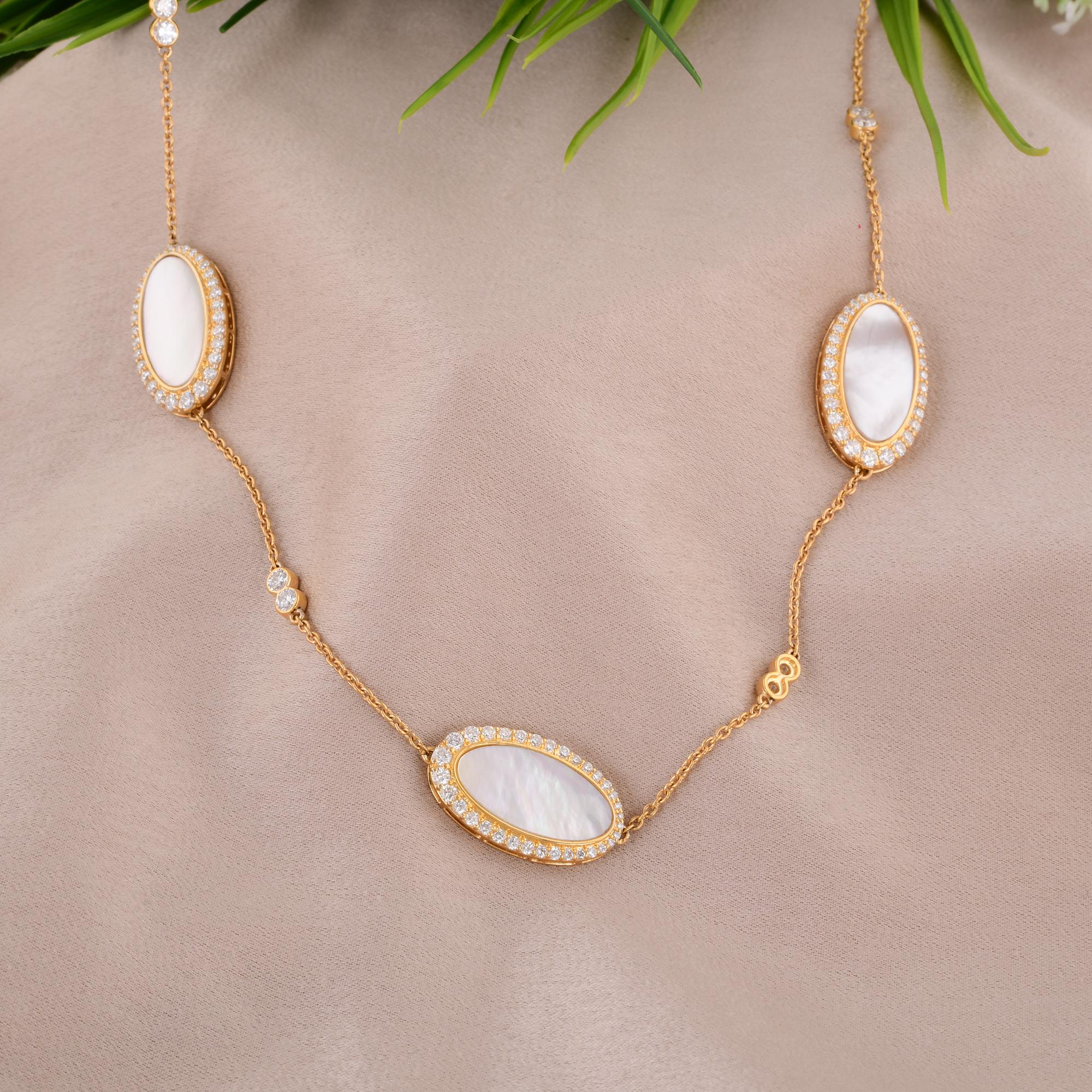 9.08 TCW Madreperla Diamante Halo Estación Cadena Collar 14K Oro Amarillo en Nuevo estado para la venta en Diera, Dubai