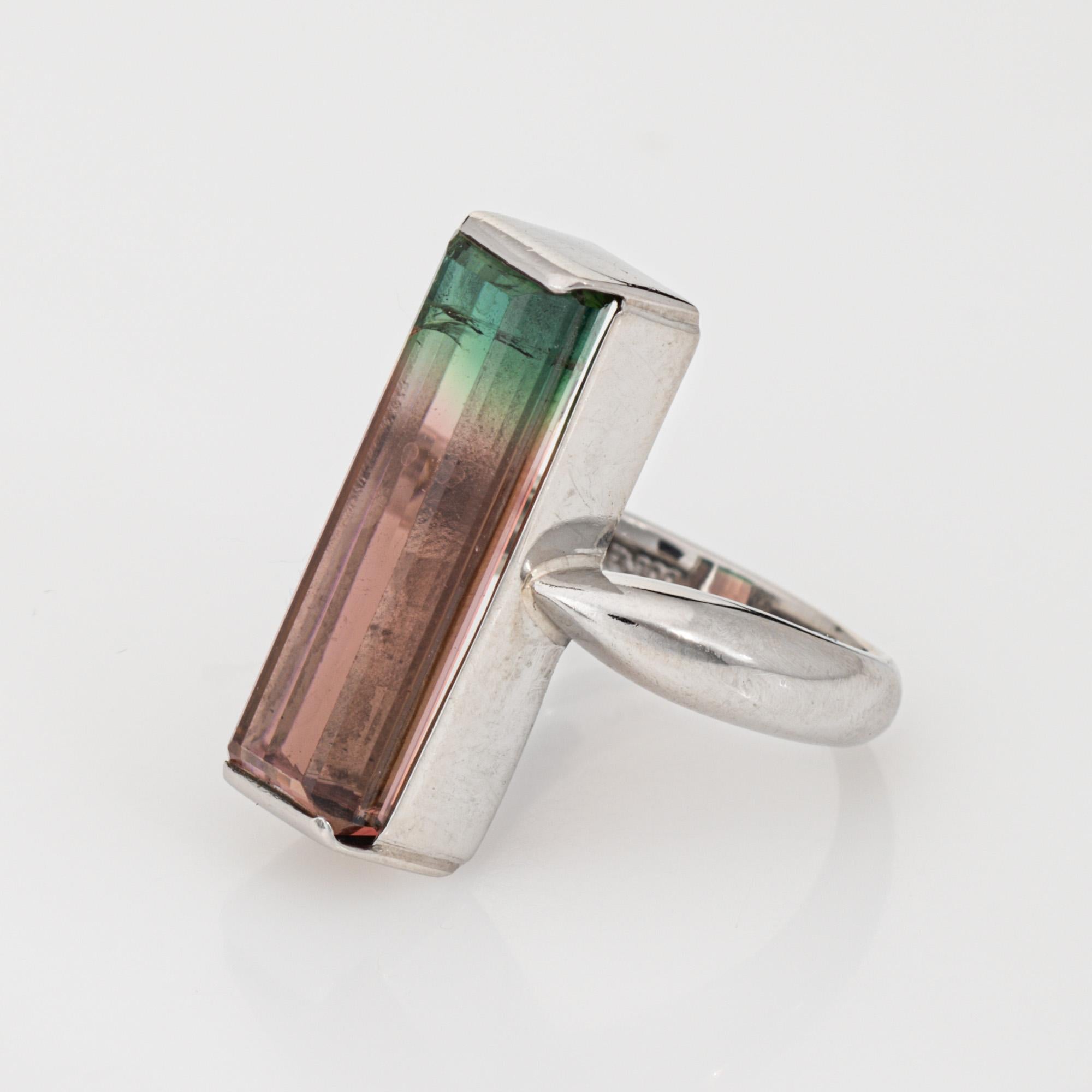 Contemporary 9.08ct Bi Color Watermelon Tourmaline Ring Elongated Sz 5 Estate Platinum For Sale