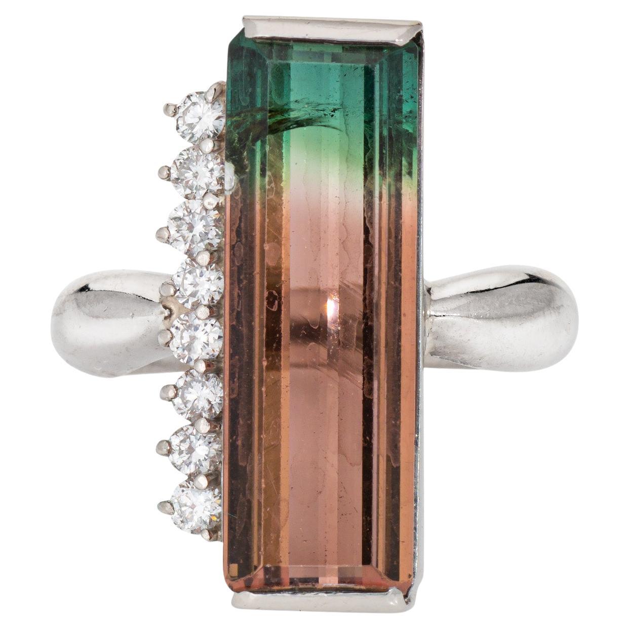 9.08ct Bi Color Watermelon Tourmaline Ring Elongated Sz 5 Estate Platinum