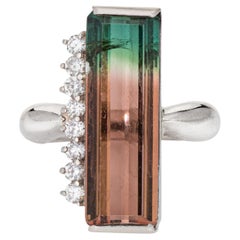 9,08 Karat Bi Color Watermelon Turmalin Ring länglich Gr. 5 Nachlass Platin