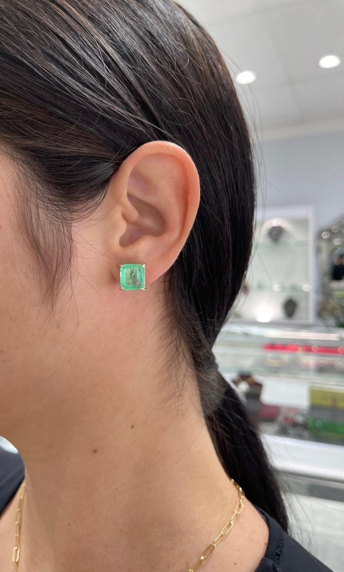 9,08tcw 14K kolumbianische Ohrstecker aus Gold mit kolumbianischem Smaragd-Emerald-Schliff 1