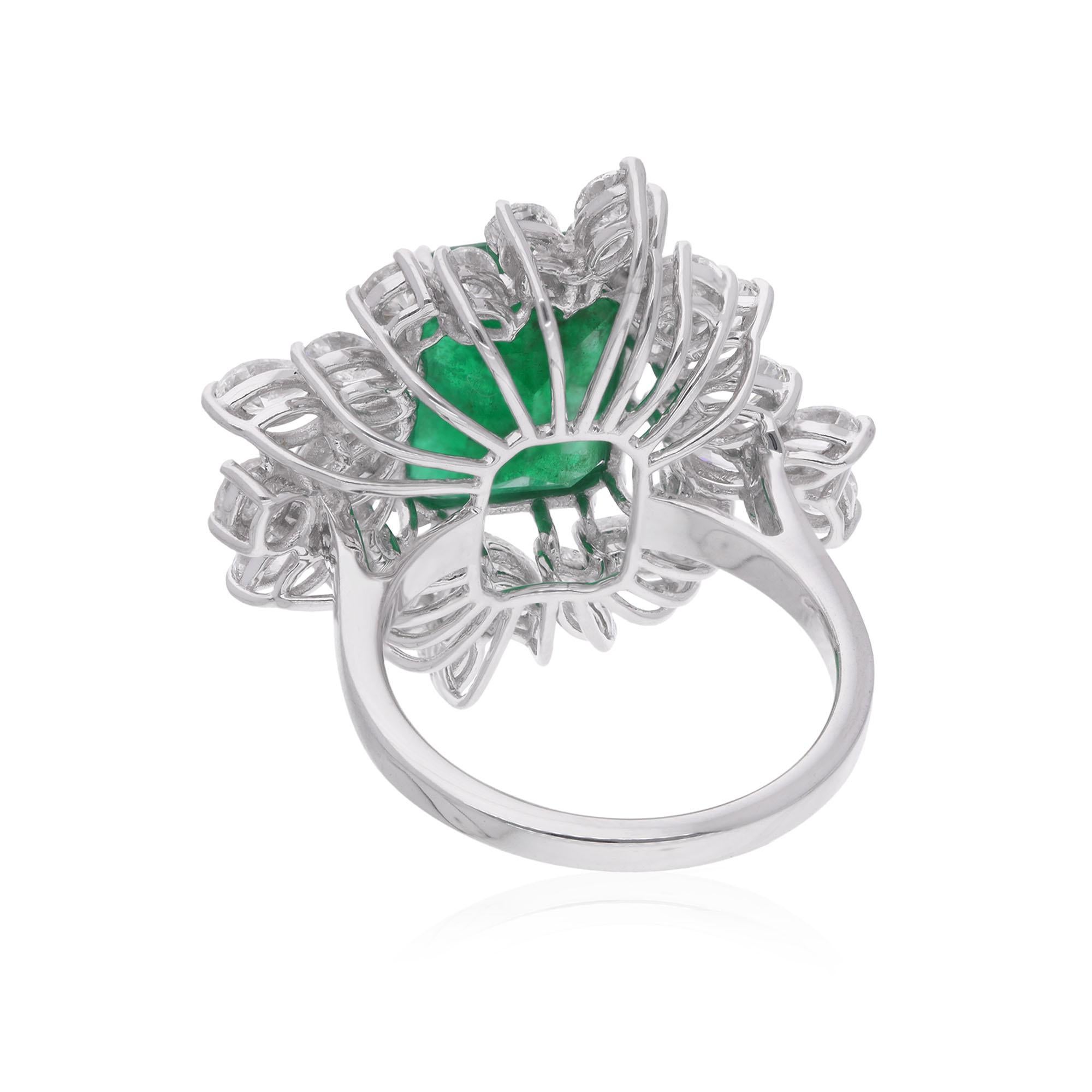 Im Angebot: 9,08TCW sambischen Smaragd Diamant Cluster Verlobungsring 18k Weißgold Schmuck () 3