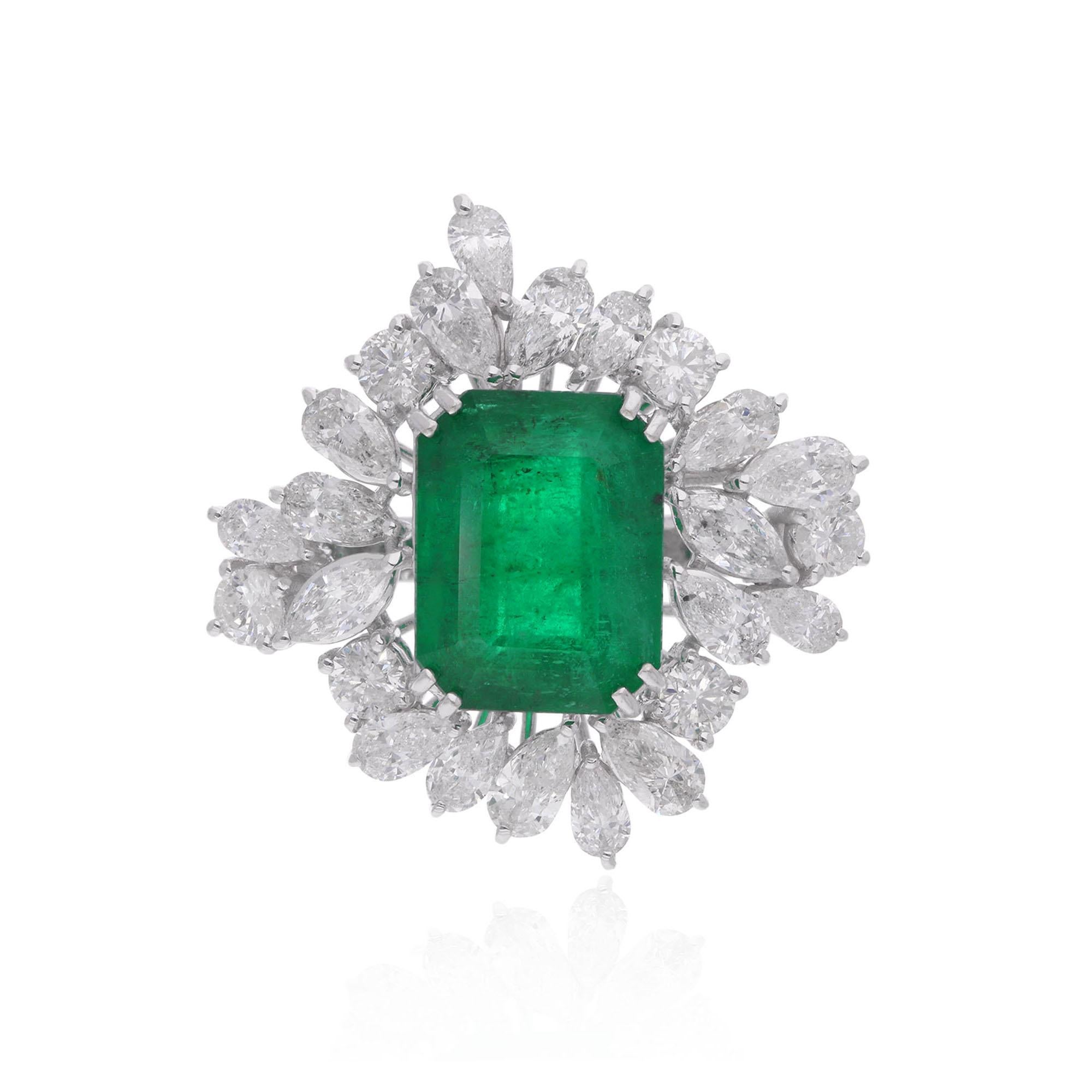 Im Angebot: 9,08TCW sambischen Smaragd Diamant Cluster Verlobungsring 18k Weißgold Schmuck () 4