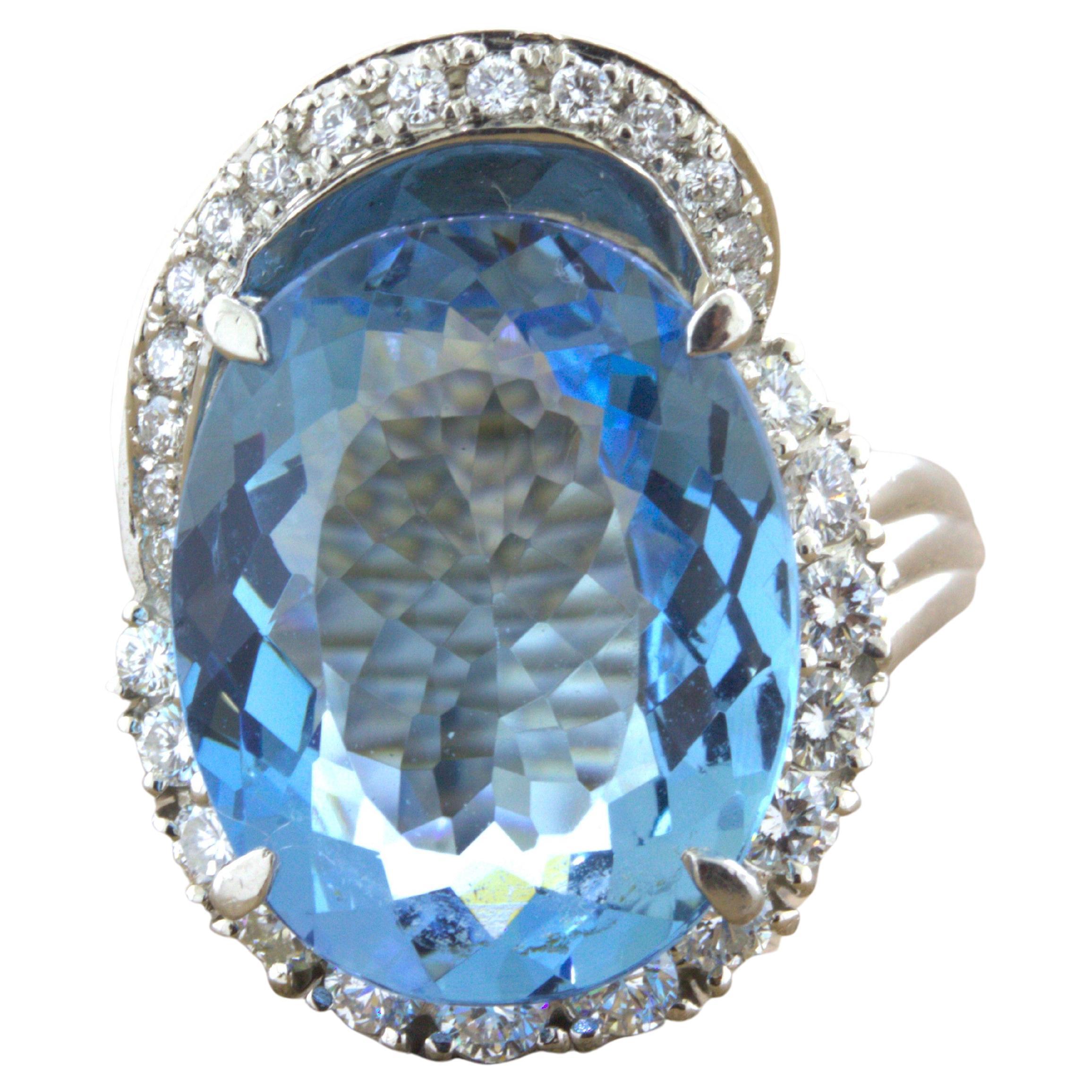 9.09 Carat Aquamarine Diamond Platinum Ring For Sale