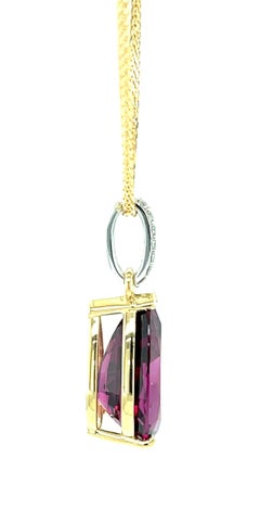 Rhodolite Garnet Pear and Diamond Drop Necklace in Yellow Gold, 9.09 Carats