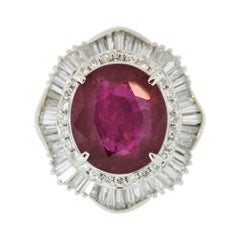 9.09 Carat Ruby Diamond Platinum Cocktail Ring, AIGS Certified