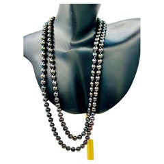 90cm Black Cultured Pearl Opera Length Necklace with 14ct Yellow Gold Clasp