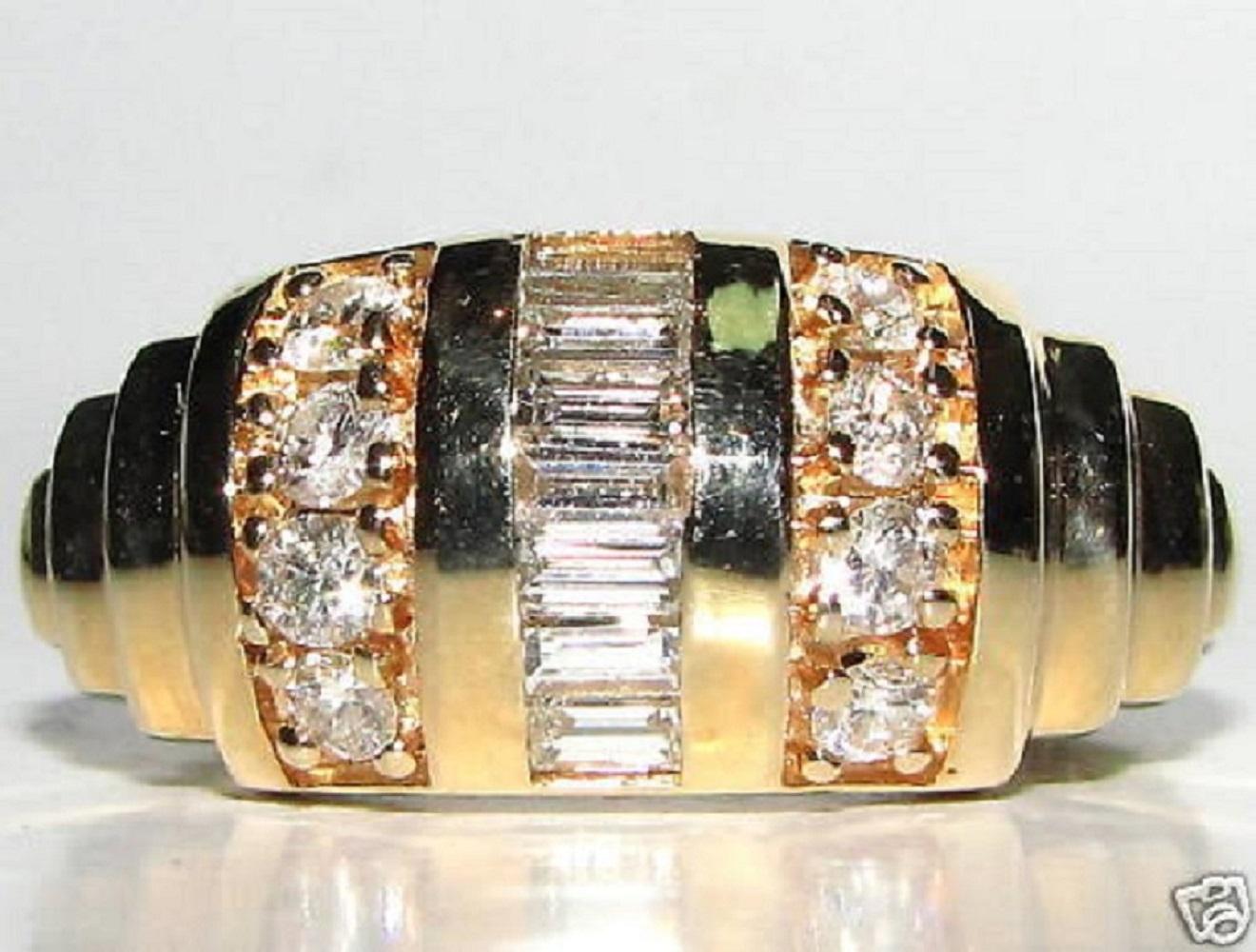 .90ct. Baguette diamonds and round diamonds band

Diamonds: G-color, Vs-2 clarity.

14kt. yellow gold.

9.68 mm thick

5.8 grams.