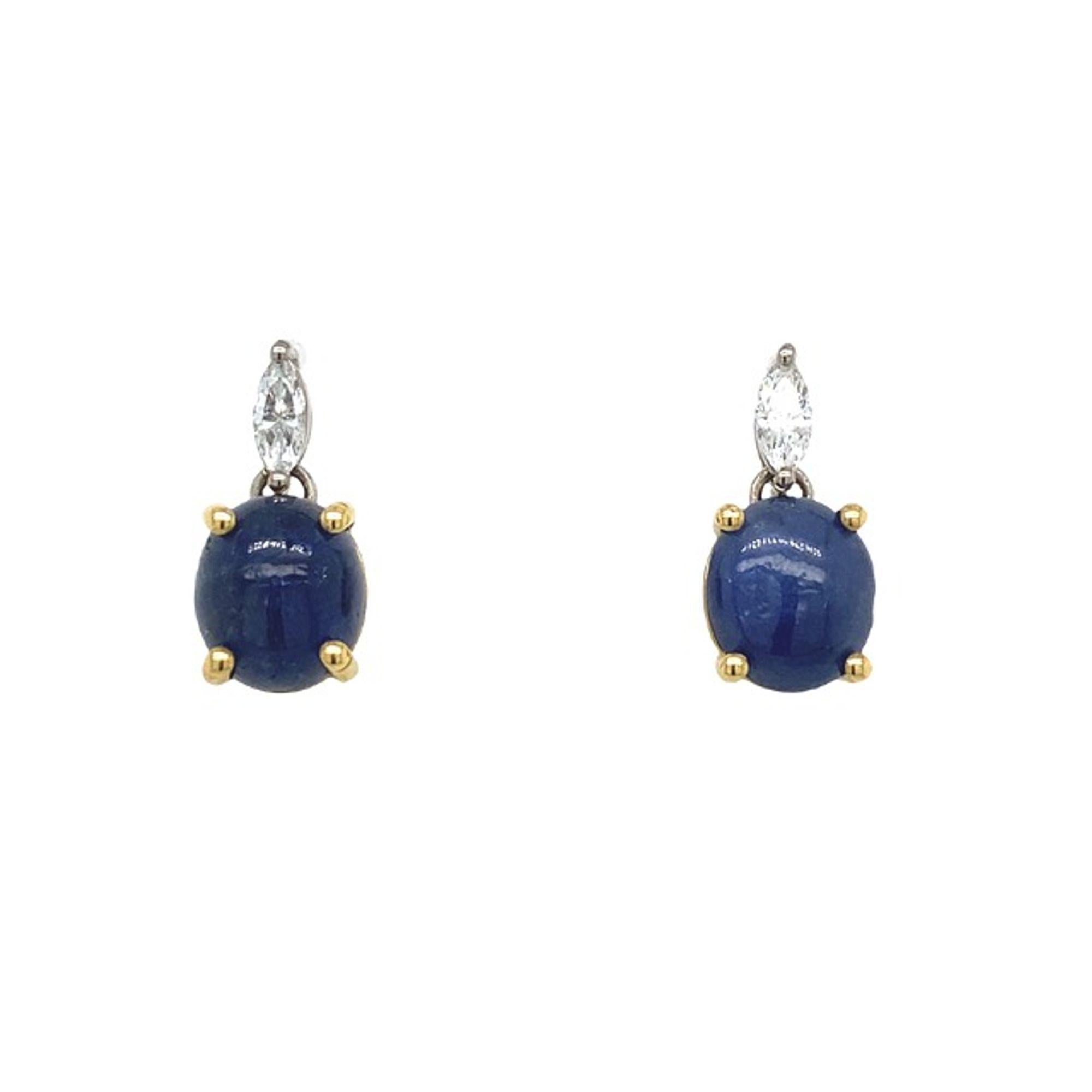 9.0ct Cabachon Sapphires with Matching 0.30ct Marquise Diamond Earrings In New Condition For Sale In London, GB