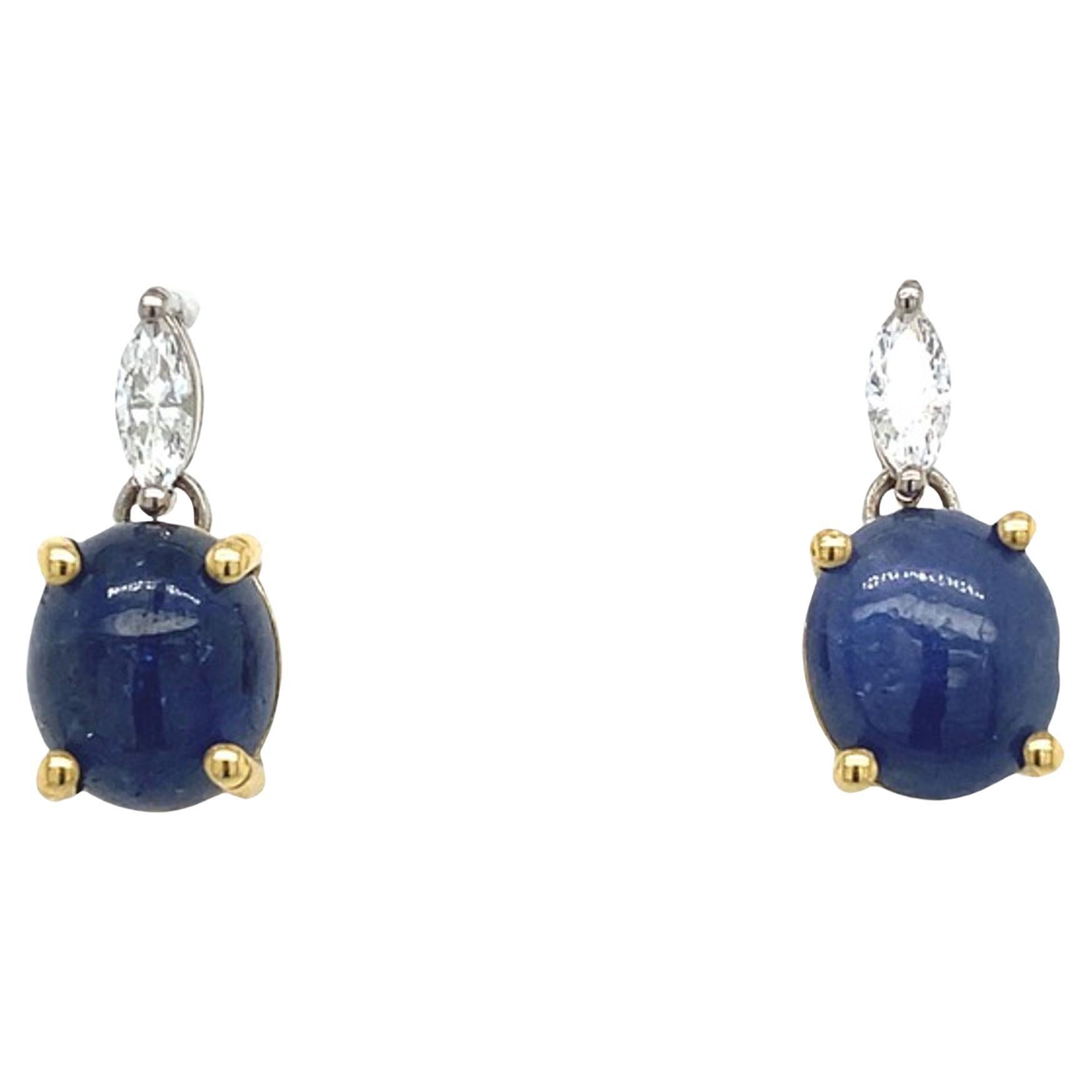 9.0ct Cabachon Sapphires with Matching 0.30ct Marquise Diamond Earrings For Sale
