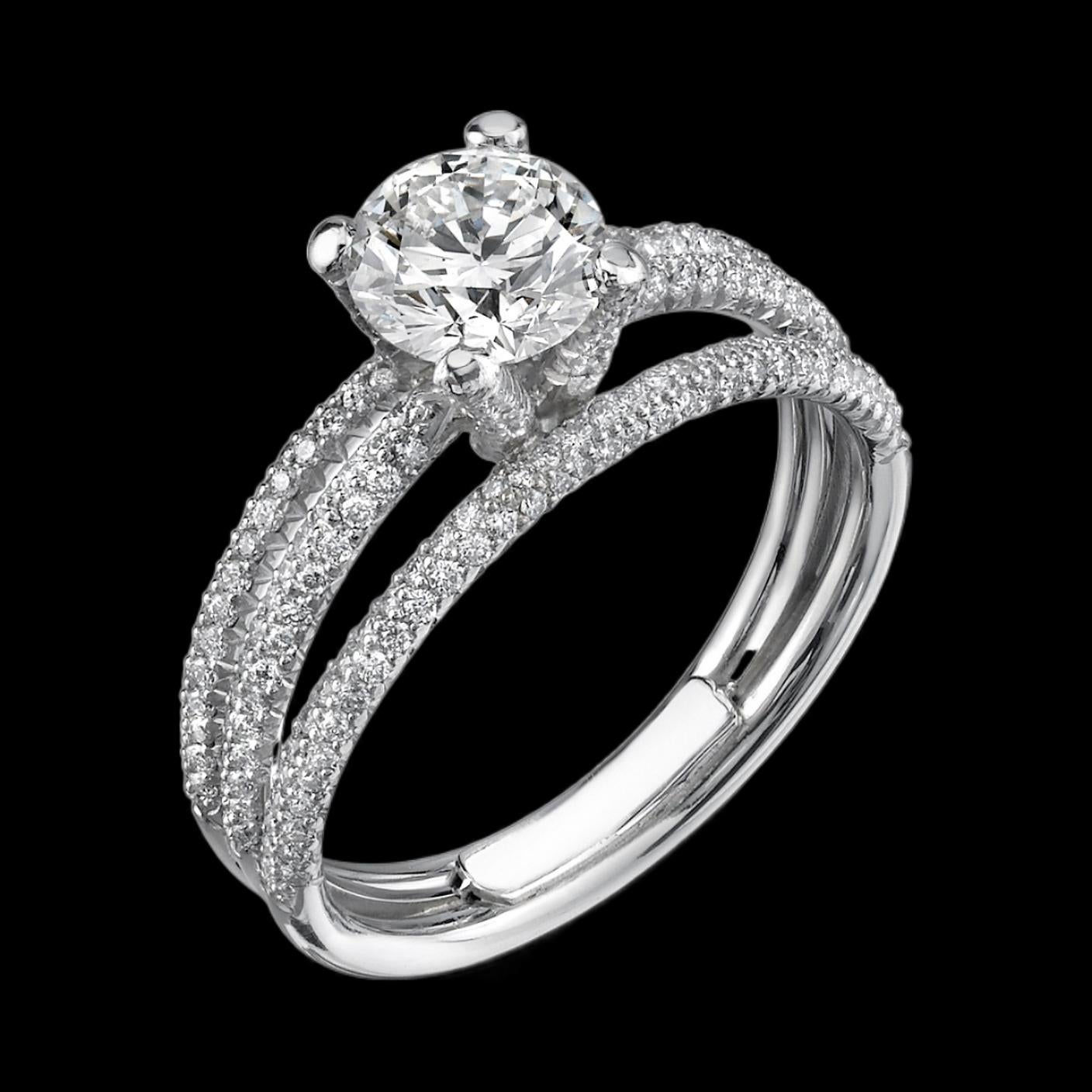 Round Cut .90ct GIA Certified Diamond Bridal Ring, Platinum For Sale