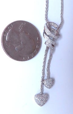 .90 Carat Natural Diamonds Dangle Hearts & Spiral Statement Necklace 18k Gold