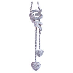.90 Carat Natural Diamonds Dangle Hearts & Spiral Statement Necklace 18k Gold