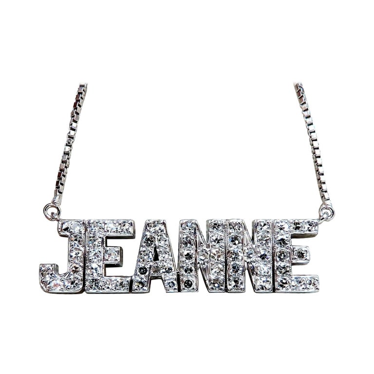 .90 Carat Natural Diamonds Jeanne Name Plate Necklace 14 Karat at