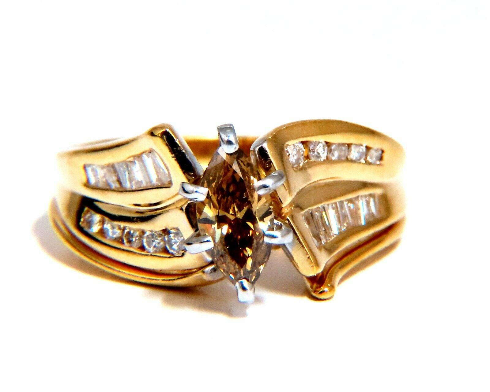 Bague en diamant brun jaune fantaisie naturel de 0,90 carat et 14 carats Neuf - En vente à New York, NY