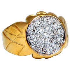 .90 Carat Natural Round Cut Diamonds Wide Men's Ring 14 Karat Signet Circular