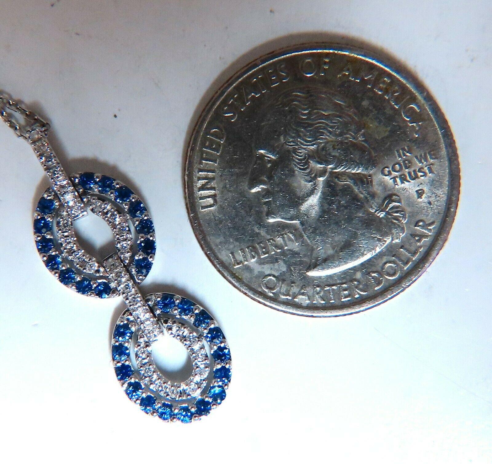 Women's or Men's .90 Carat Natural Sapphire Diamonds Double Loop Link Necklace 14 Karat For Sale
