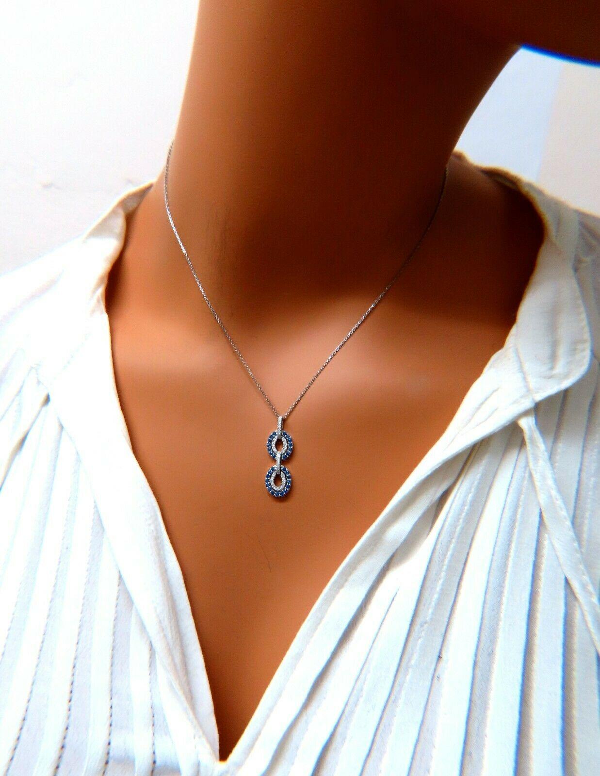 .90 Carat Natural Sapphire Diamonds Double Loop Link Necklace 14 Karat For Sale 1