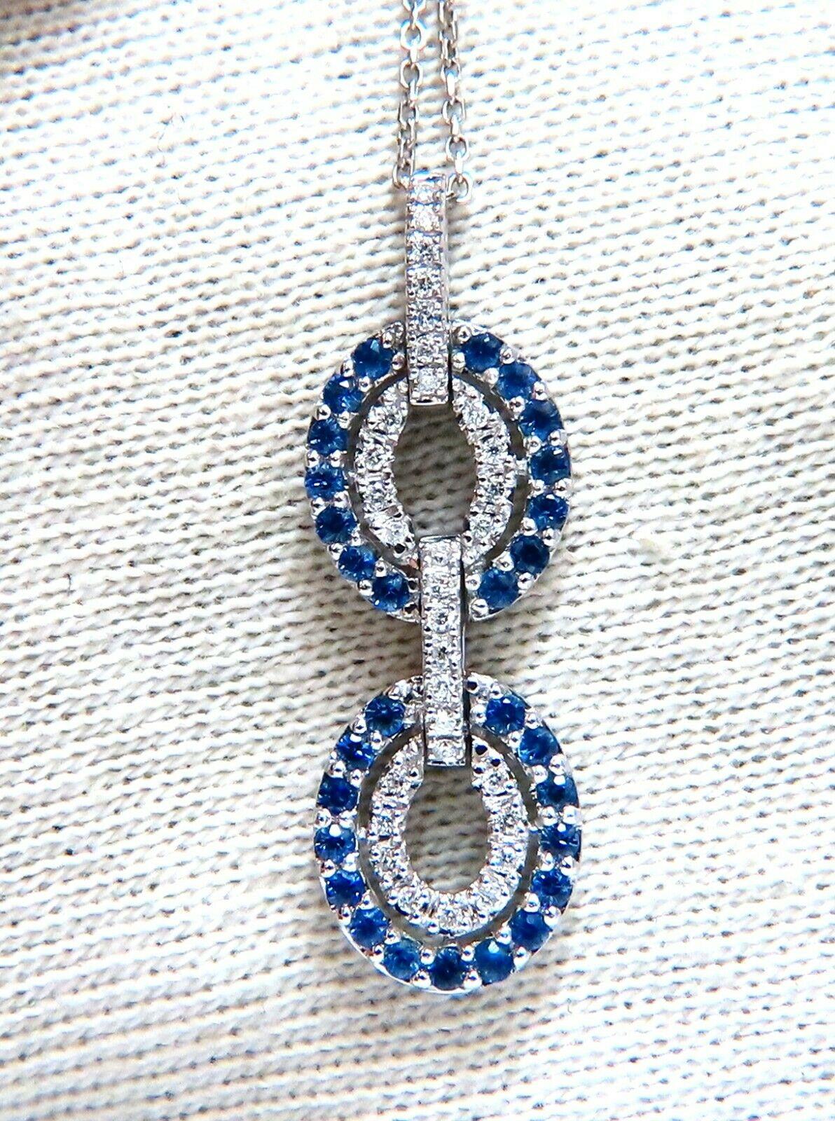 .90 Carat Natural Sapphire Diamonds Double Loop Link Necklace 14 Karat For Sale 2