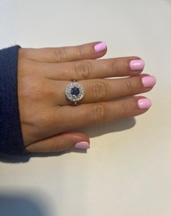 .90 Carat Natural Sapphire with .65ct Double halo Ring