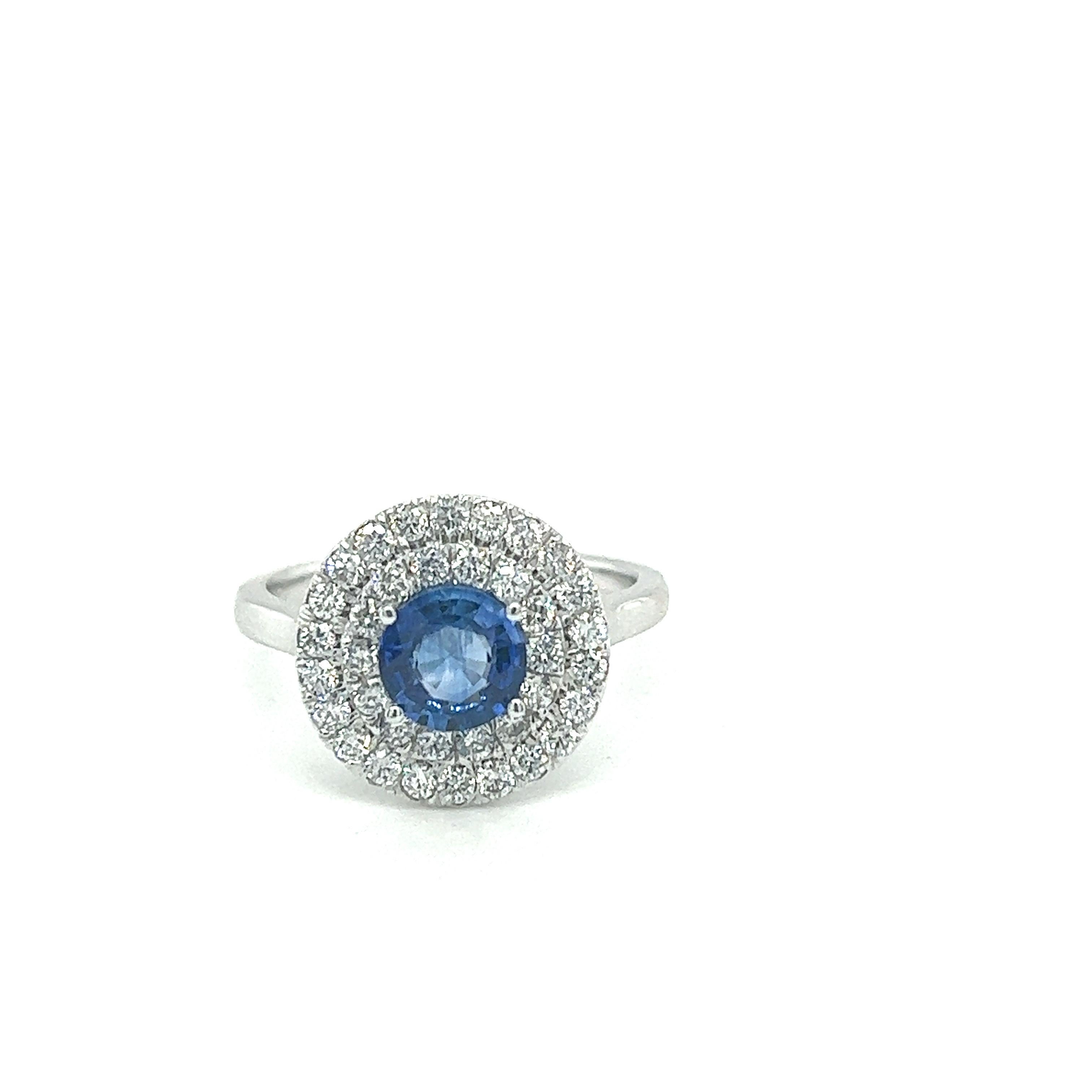 Women's .90 Carat Natural Sapphire with .65ct Double halo Ring For Sale