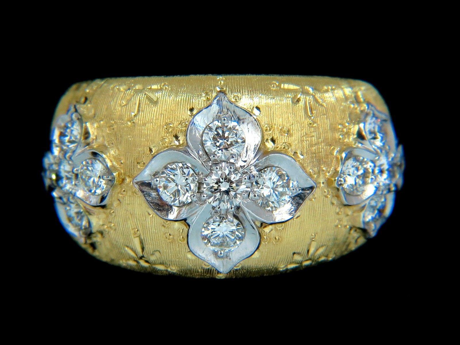 .90CT Round Diamonds Ring French Patina Graver Sweep Etch Clover Stars 18K 7