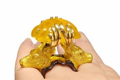 90ct. Yellow Lepidolite Gemstone Cocktail Ring 960 Silver & Hot Enamel