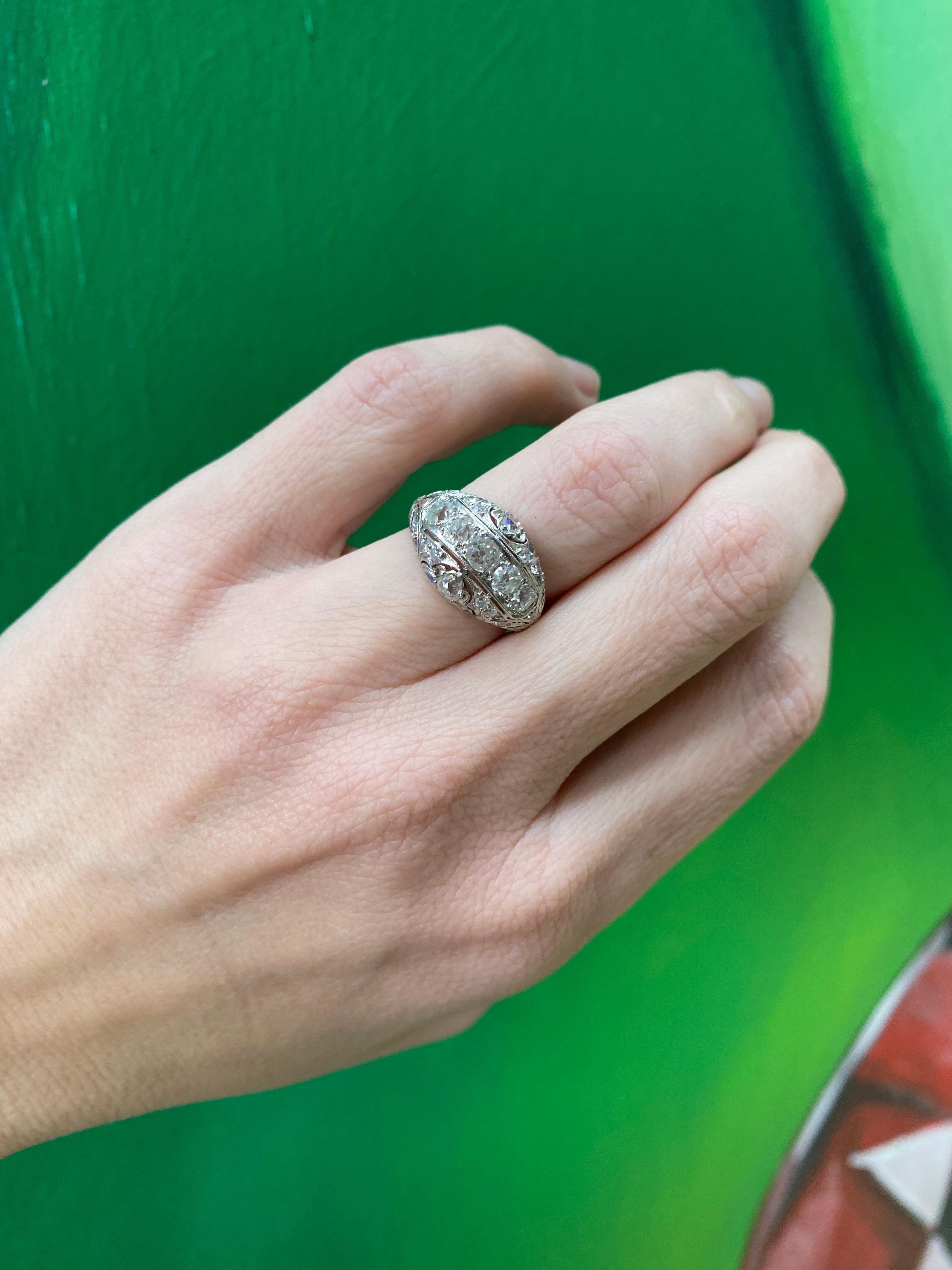 .90ctw Antique Platinum Euro Cut Diamond Ring, G-H VS1-VS2 For Sale 1