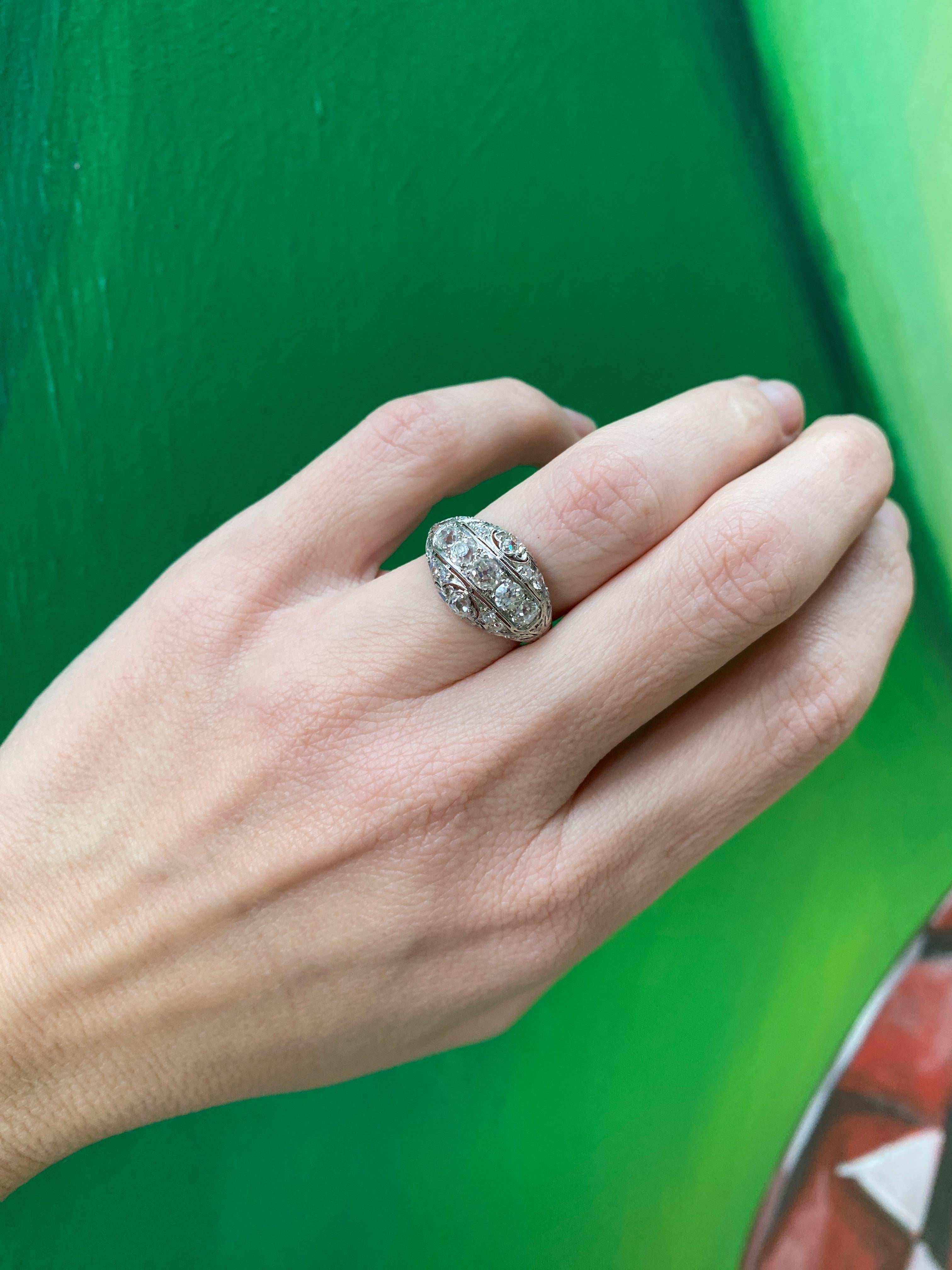 .90ctw Antique Platinum Euro Cut Diamond Ring, G-H VS1-VS2 For Sale 4