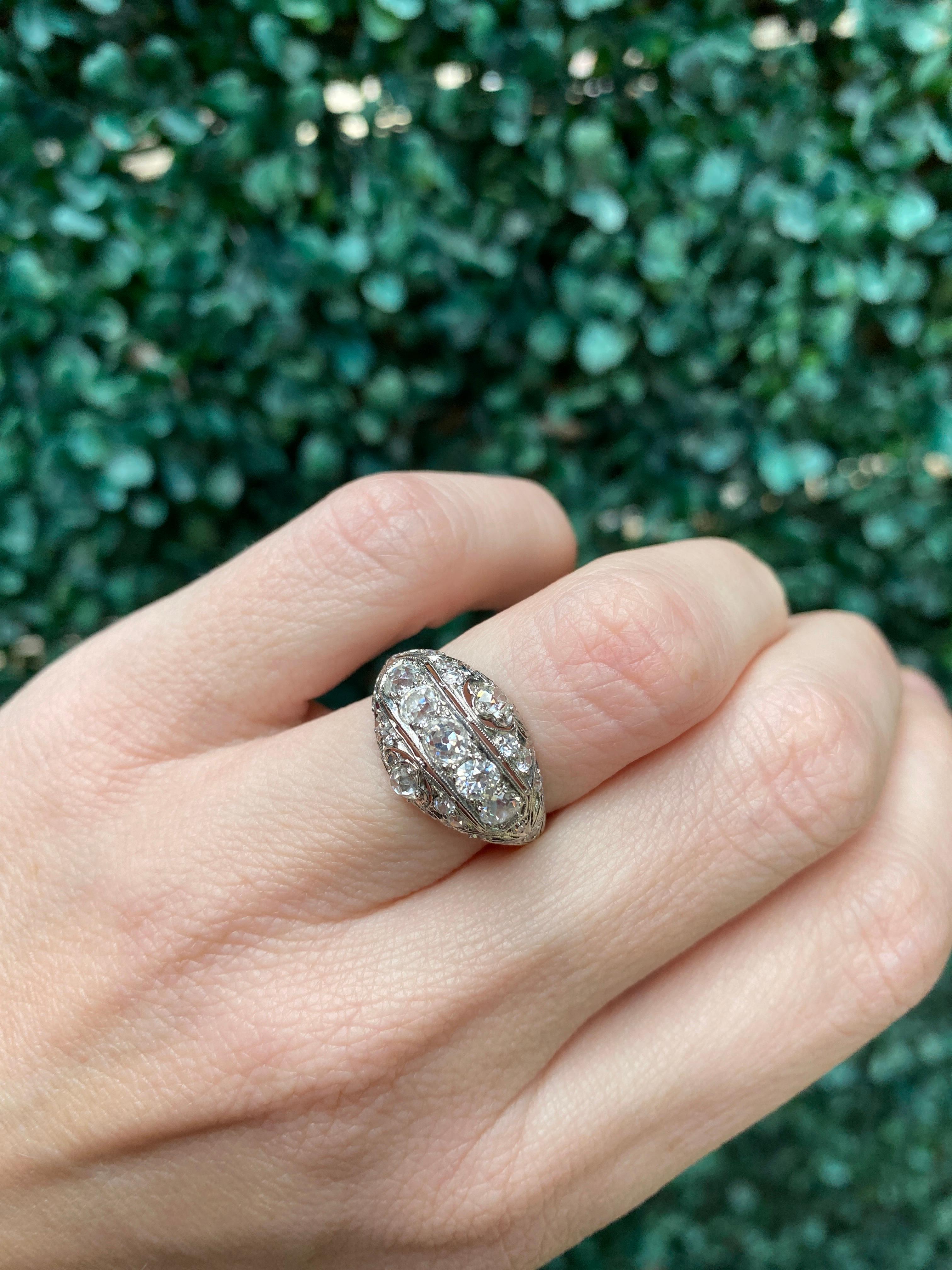 .90ctw Antique Platinum Euro Cut Diamond Ring, G-H VS1-VS2 For Sale 6