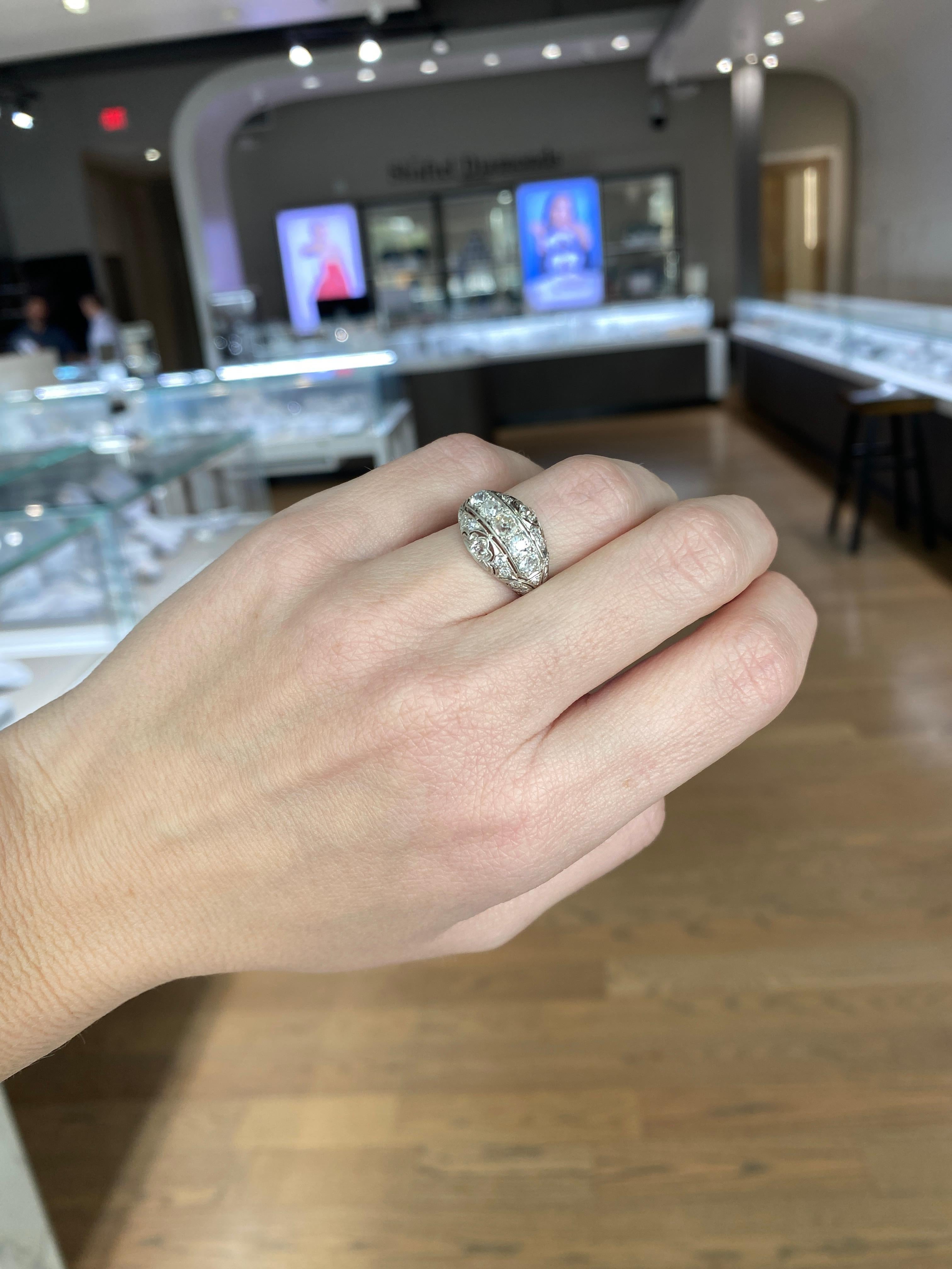 Art Deco .90ctw Antique Platinum Euro Cut Diamond Ring, G-H VS1-VS2 For Sale