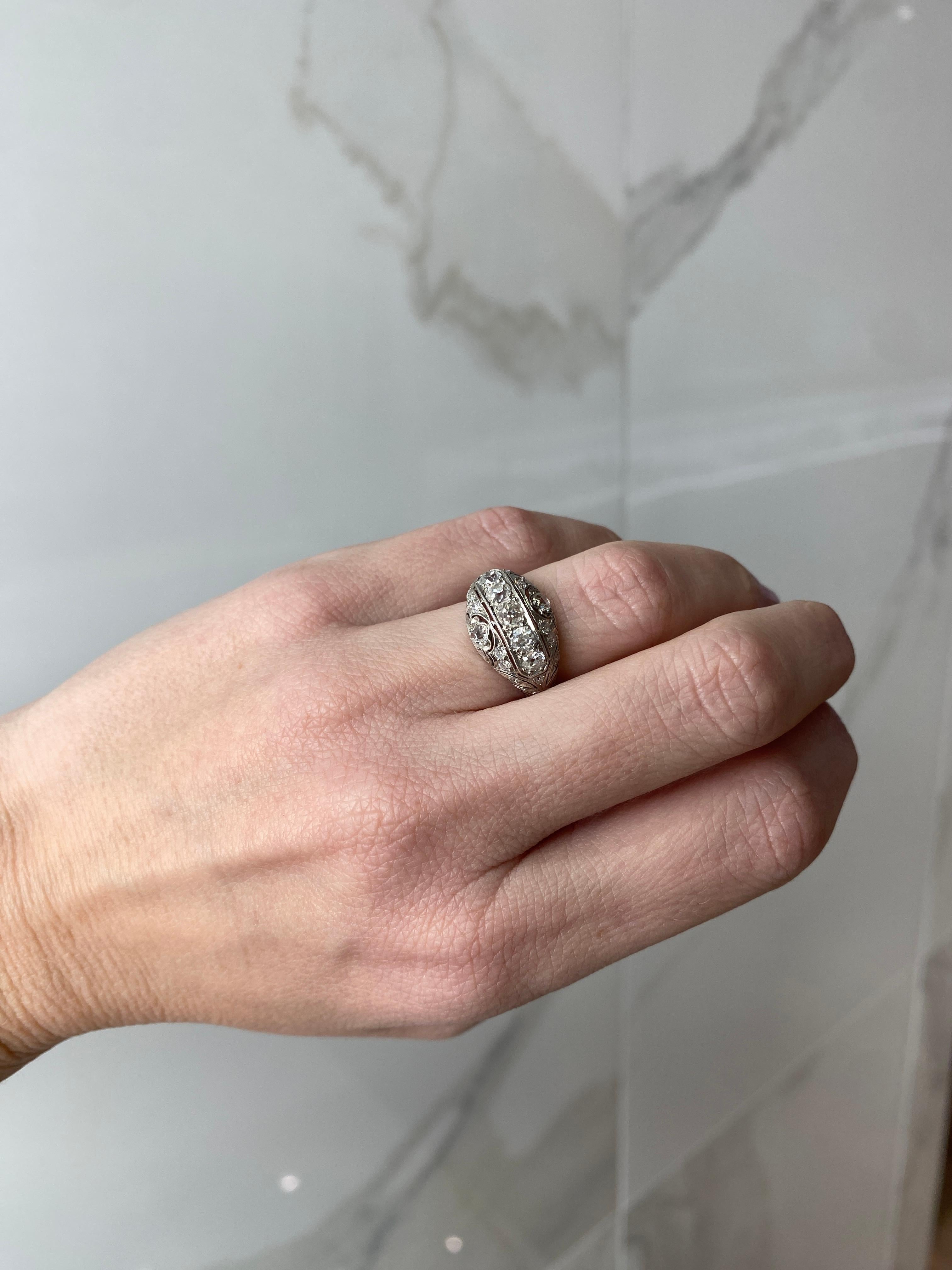 .90ctw Antique Platinum Euro Cut Diamond Ring, G-H VS1-VS2 In New Condition For Sale In Houston, TX