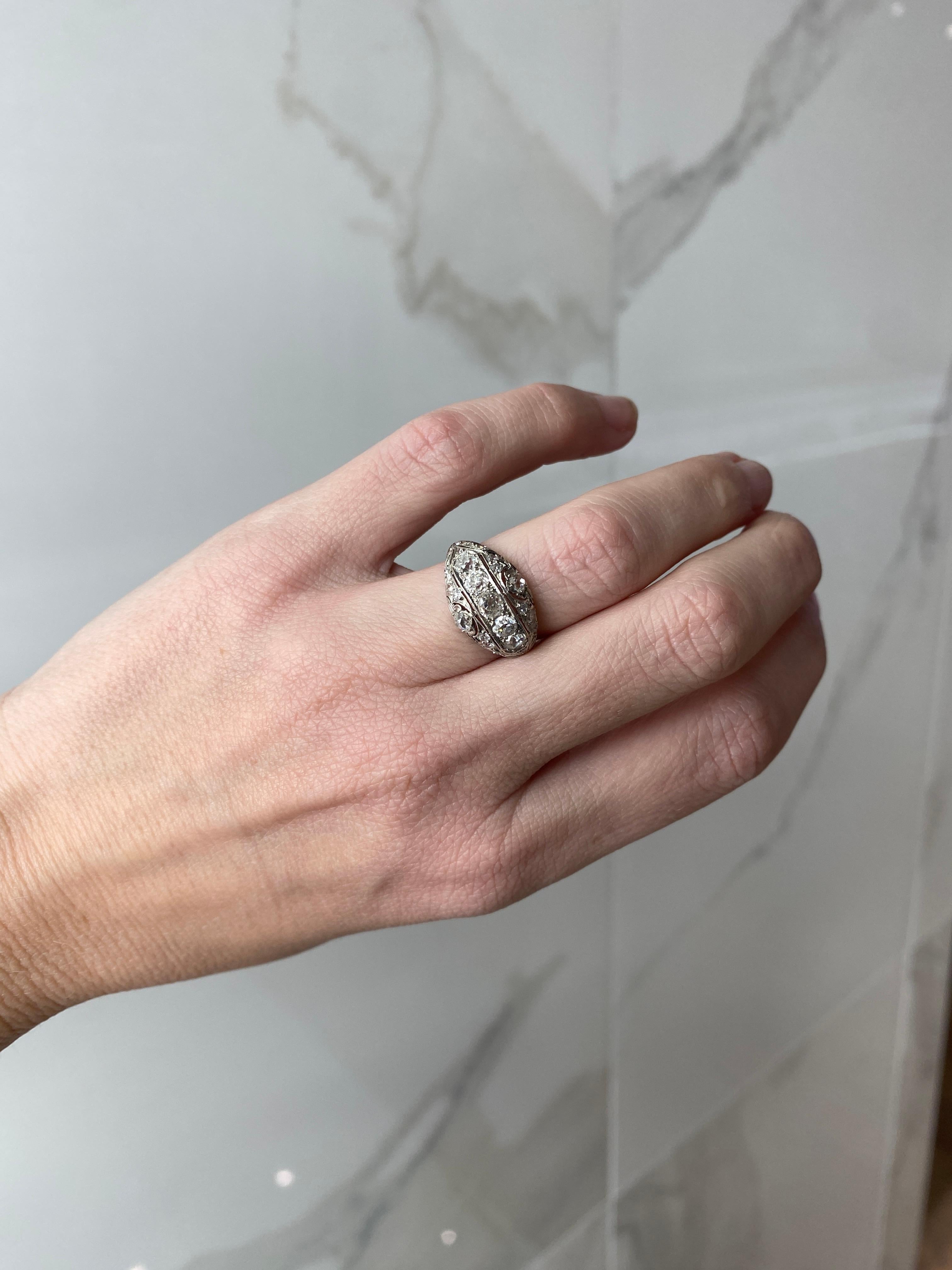 Women's or Men's .90ctw Antique Platinum Euro Cut Diamond Ring, G-H VS1-VS2 For Sale