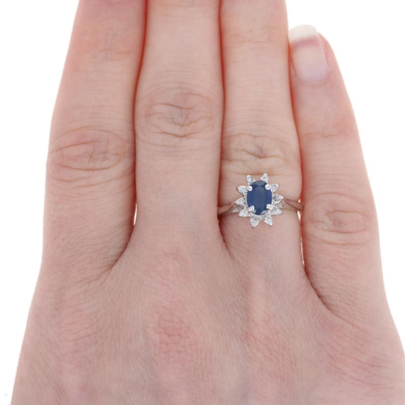 .90ctw Oval Cut Sapphire & Diamond Ring, 14k White Gold Halo 3