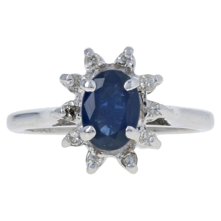 .90ctw Oval Cut Sapphire & Diamond Ring, 14k White Gold Halo